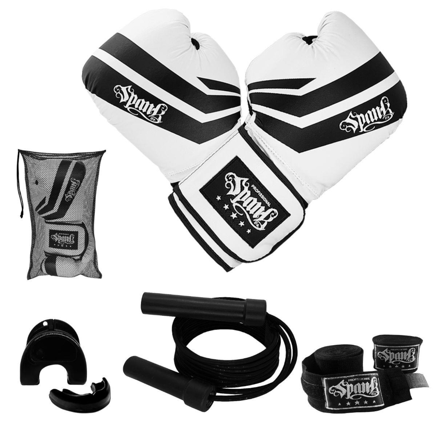 Kit Luva + Boxe + Corda de Pular + Bandagem + Protetor Bucal Spank - Foto 1