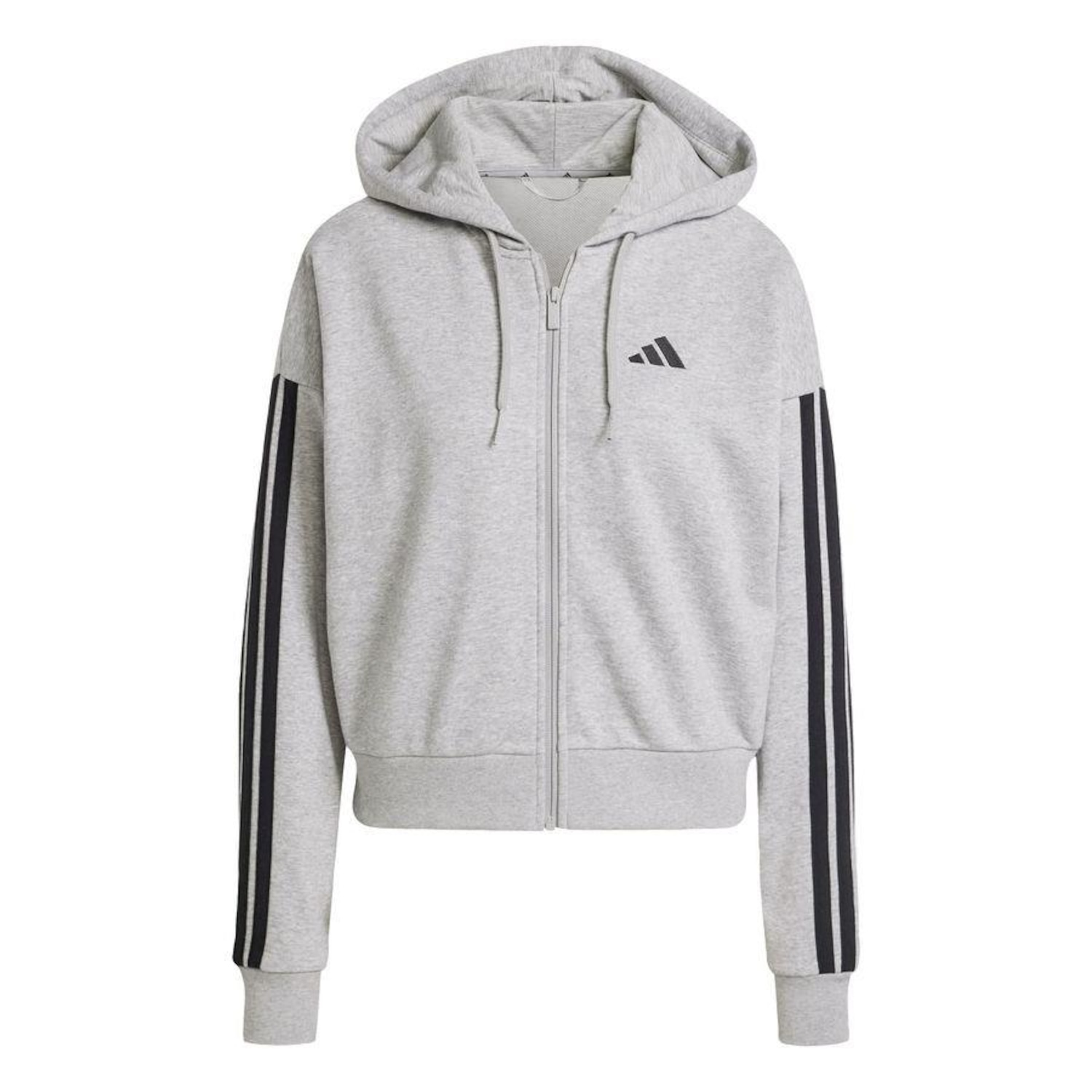 Blusão adidas Capuz Zíper Essentials Três Listras - Feminina - Foto 1