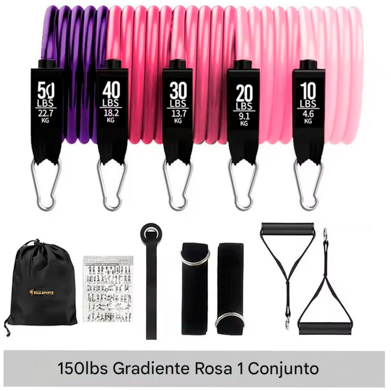 Kit Multi Extensores Elásticos Gold Sports Super Pro até 70Kgs - Foto 1