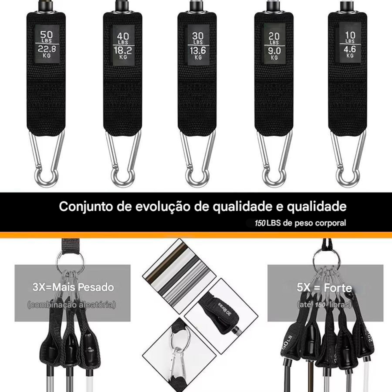 Kit Multi Extensores Elásticos Gold Sports Super Pro até 70Kgs - Foto 4