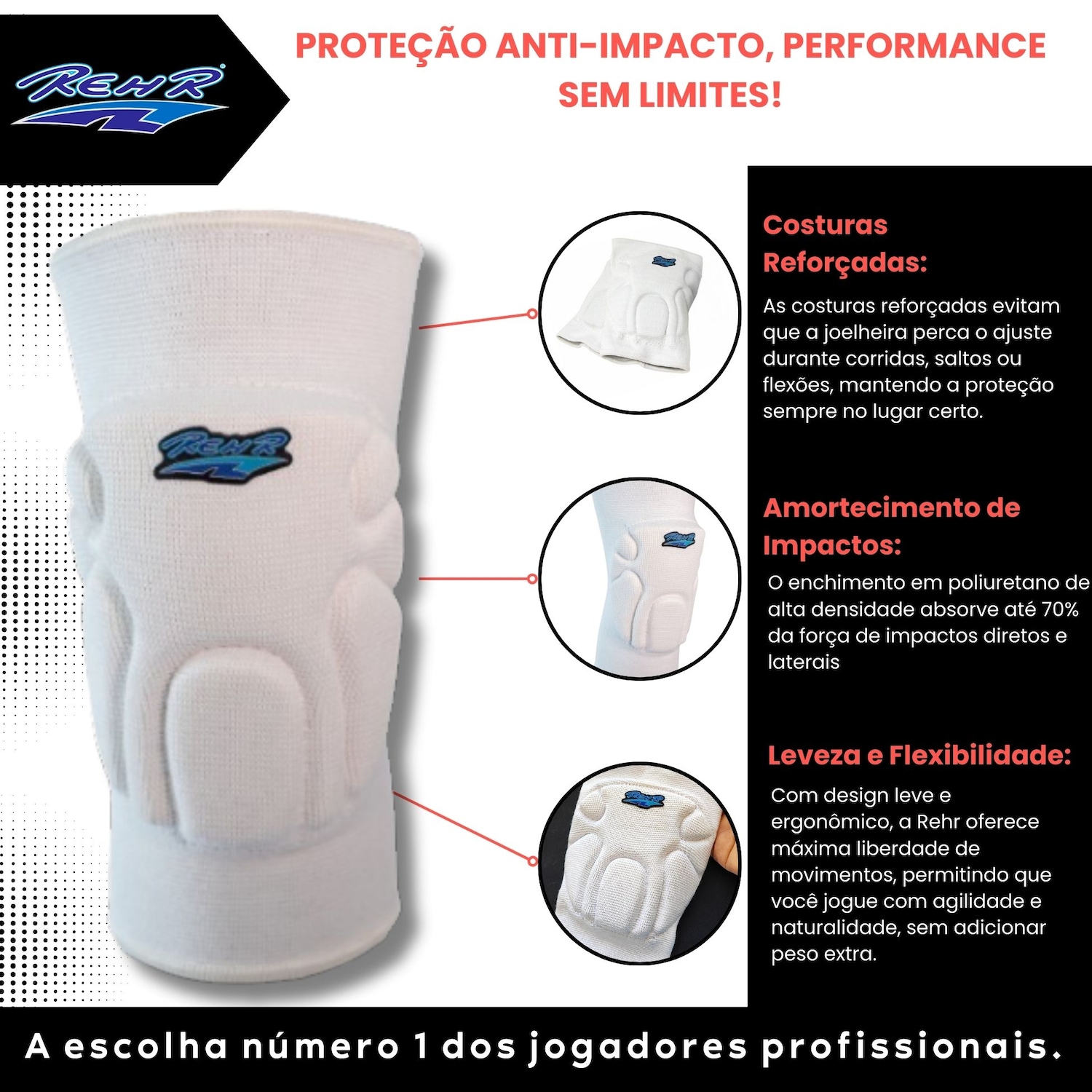 Joelheira de Vôlei Rehr Profissional Elite - Adulto - Foto 2