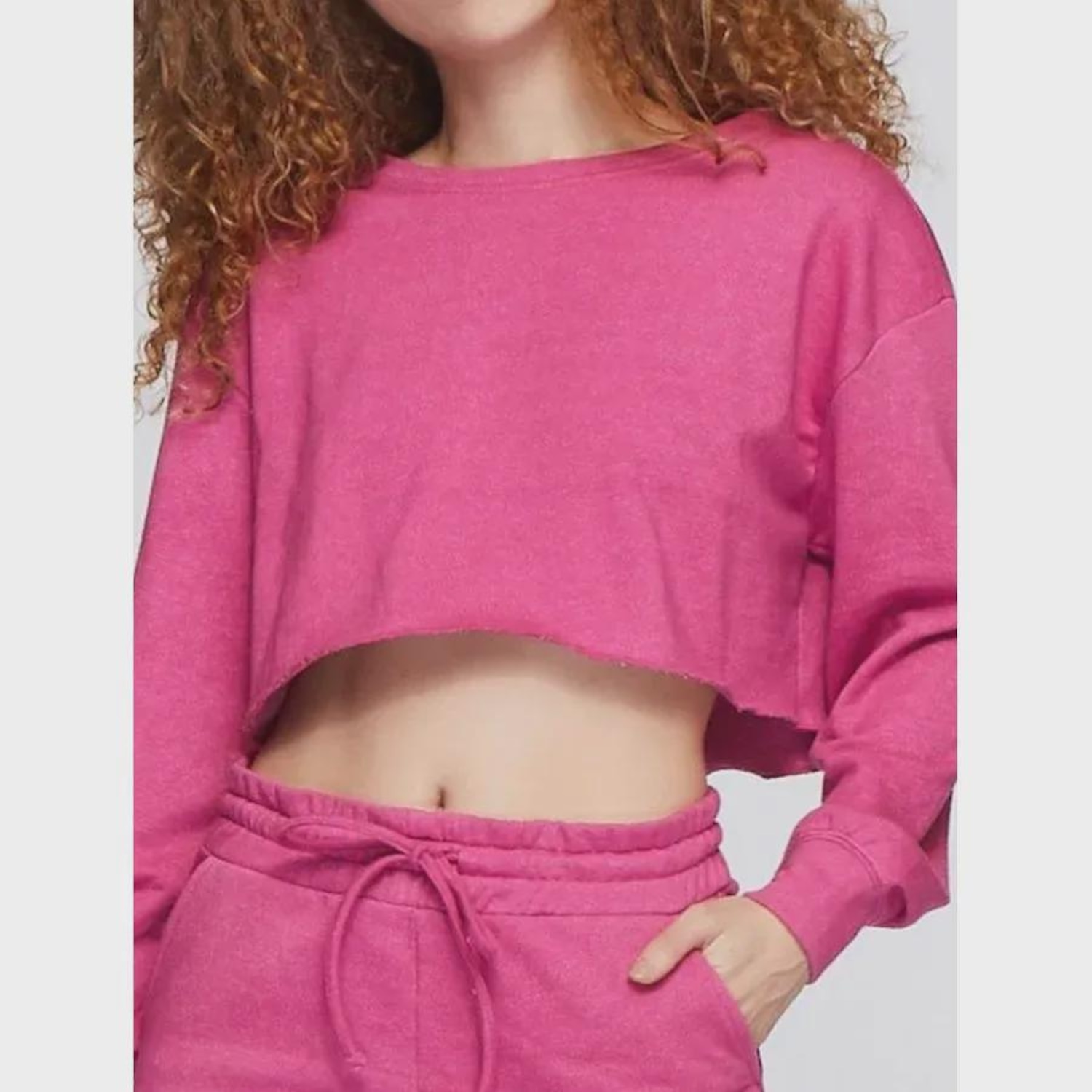 Blusão Cropped Bodyforsure Liso Comfy - Feminino - Foto 1
