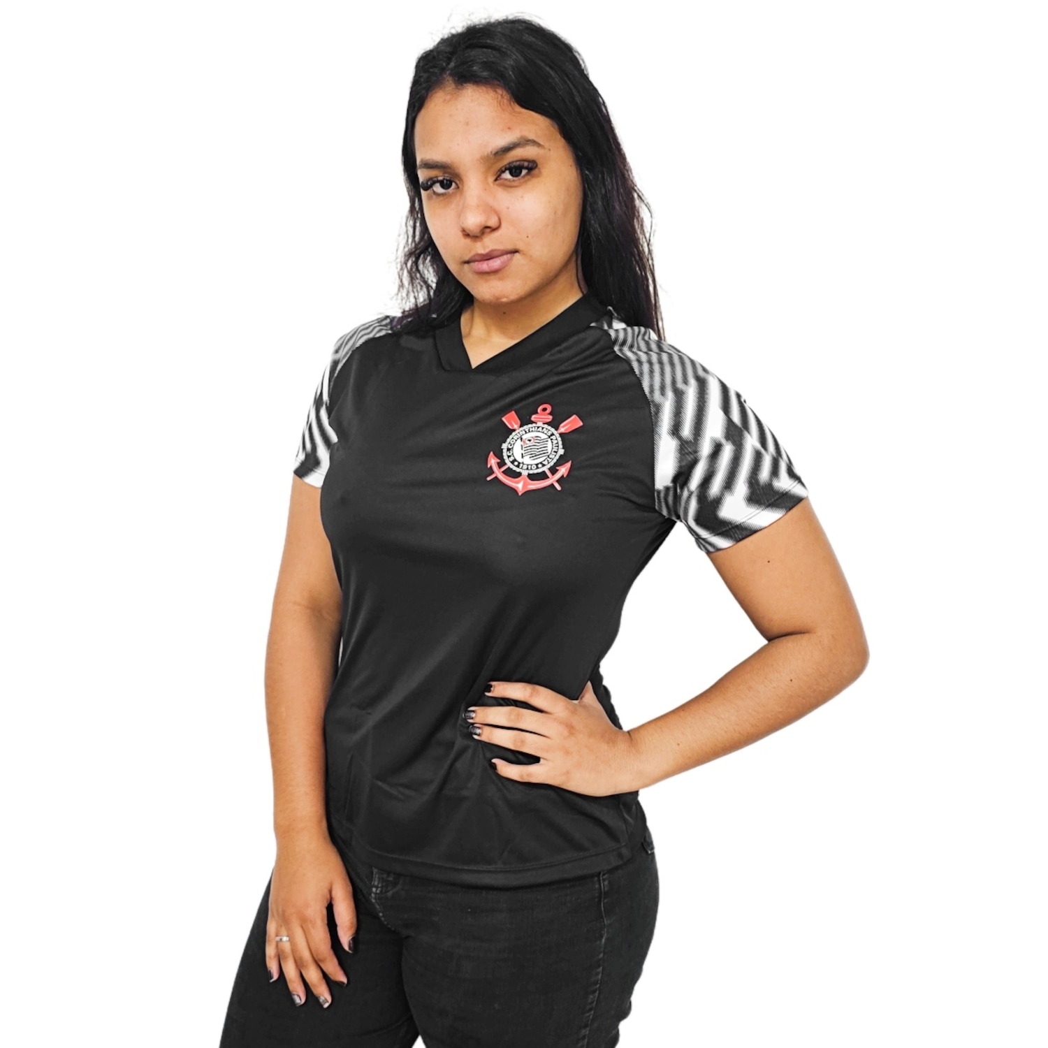Camisa Baby Look do Corinthians Lines Bomache Feminina - Foto 1