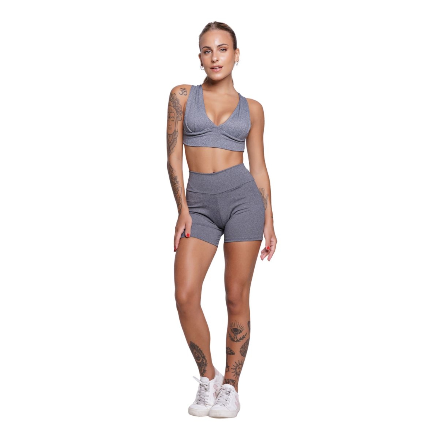 Conjunto Top com Bojo E Short Suplex Vekyo Feminino - Foto 1