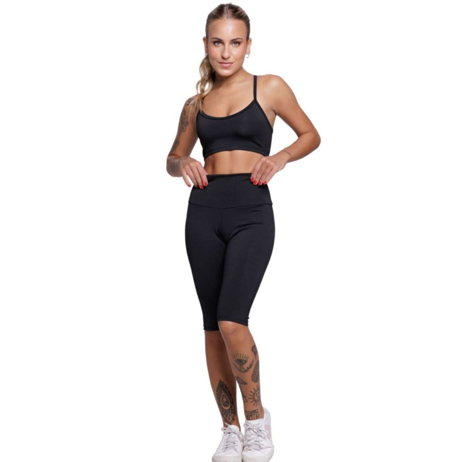 Conjunto Bermuda Ciclista e Top Alça Fina Vekyo Feminino - Foto 1