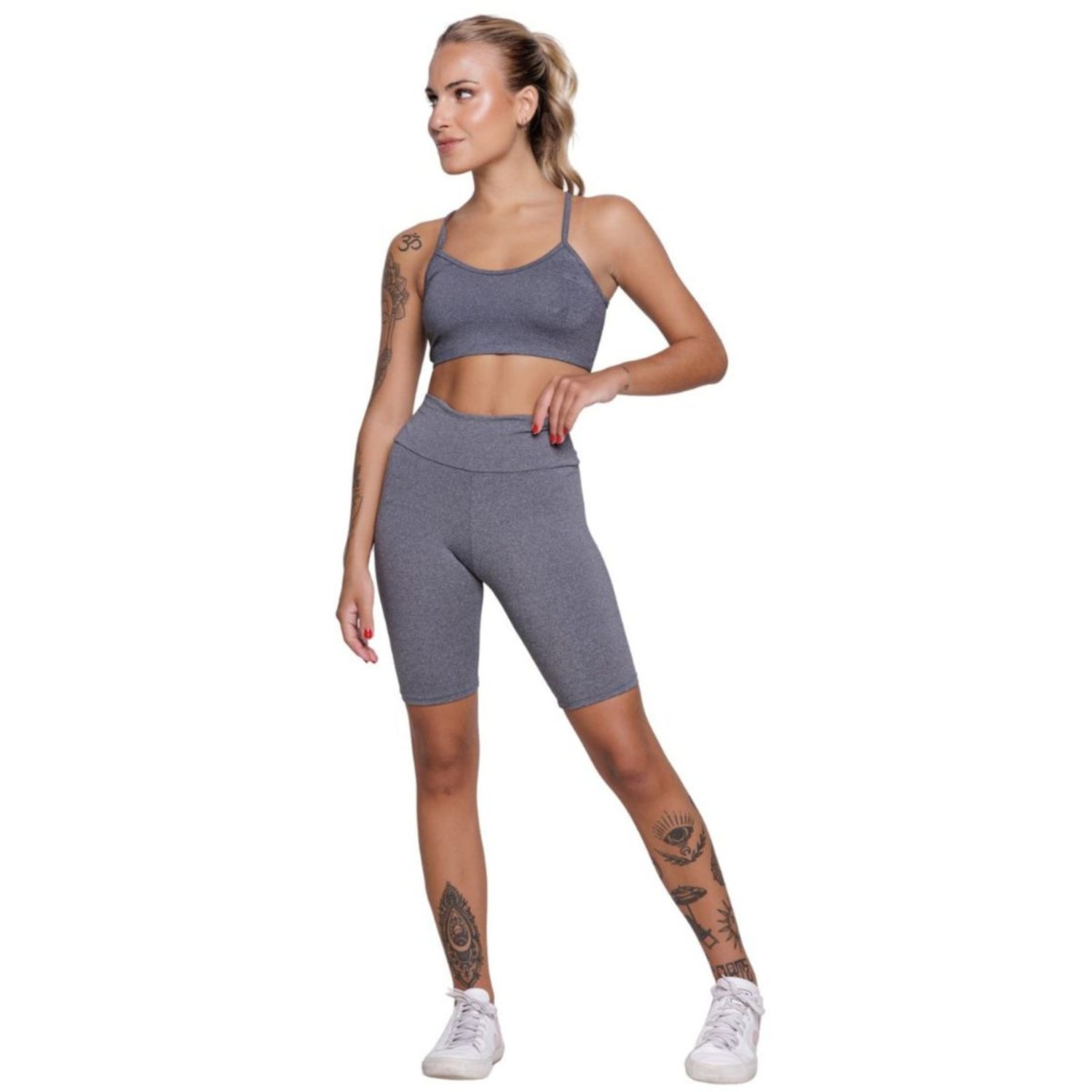 Conjunto Bermuda Ciclista e Top Alça Fina Vekyo Feminino - Foto 1