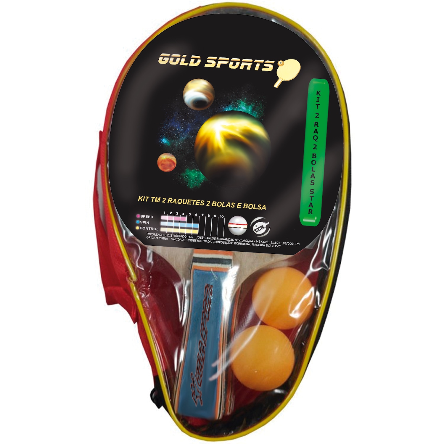 Kit Tênis de Mesa Gold Sports Training  2 Raquetes e 2 Bolas - Foto 1