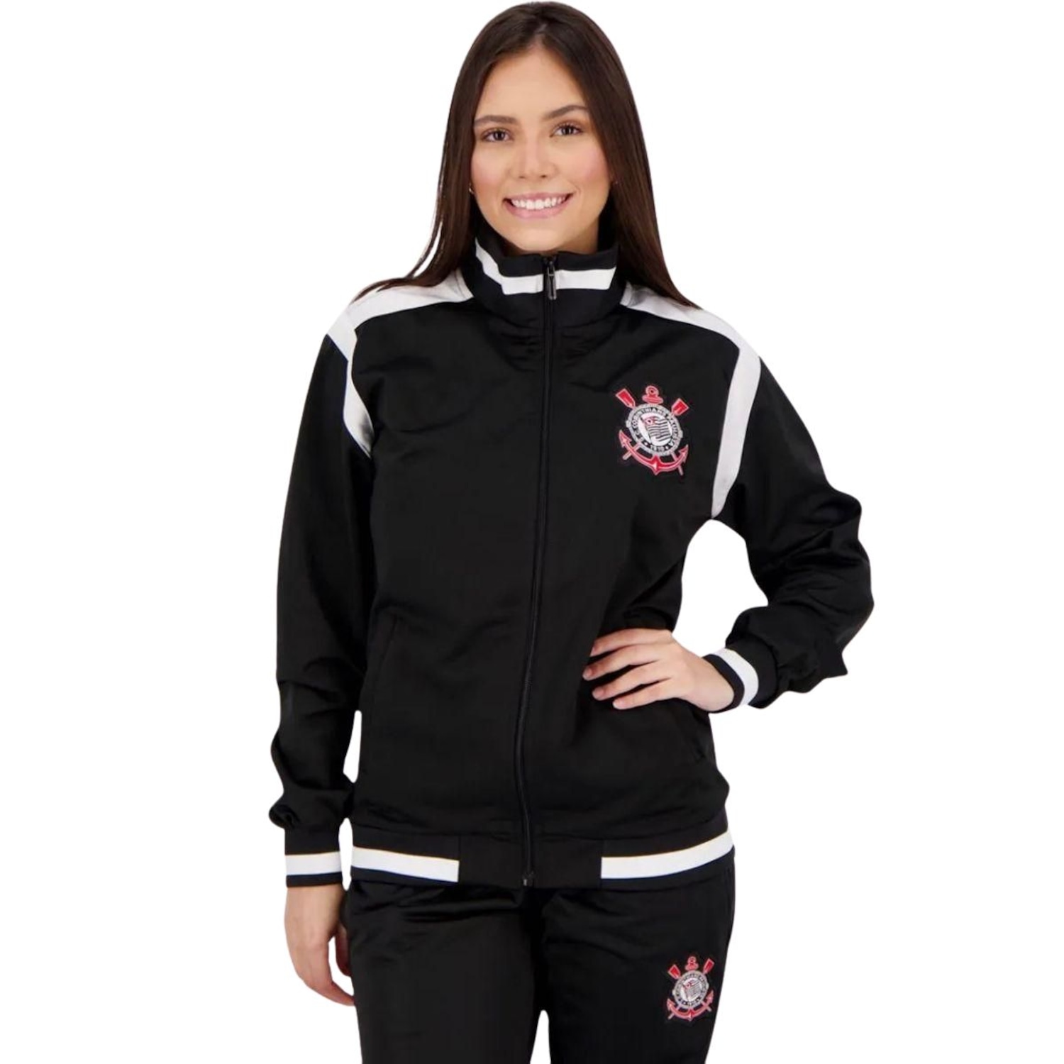 Agasalho Conjunto Jaqueta Calça Feminino Corinthians Trilobal SPR - Foto 1