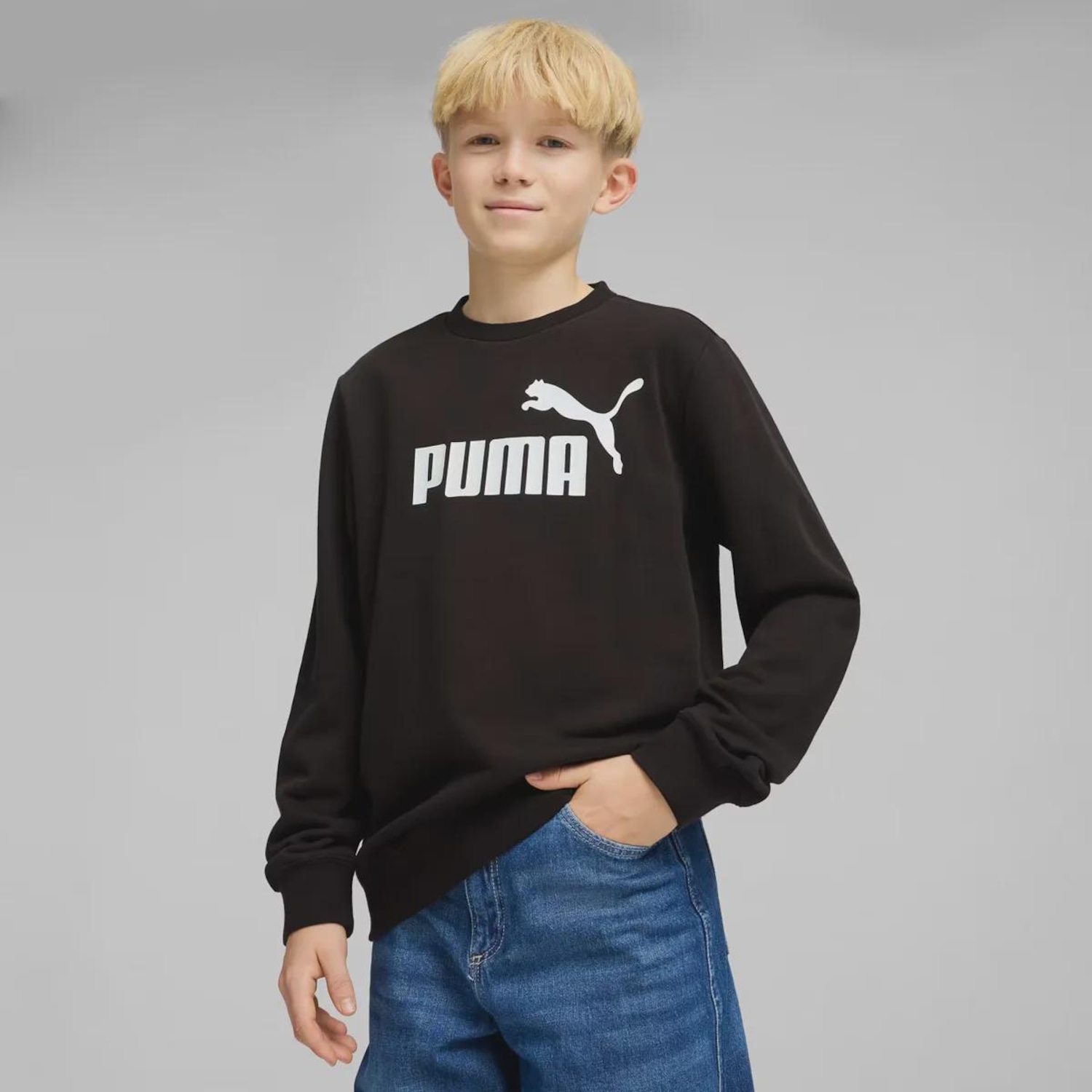 Blusão de Moletom Infantil Puma ESS NO. 1 Logo Crew - Foto 1