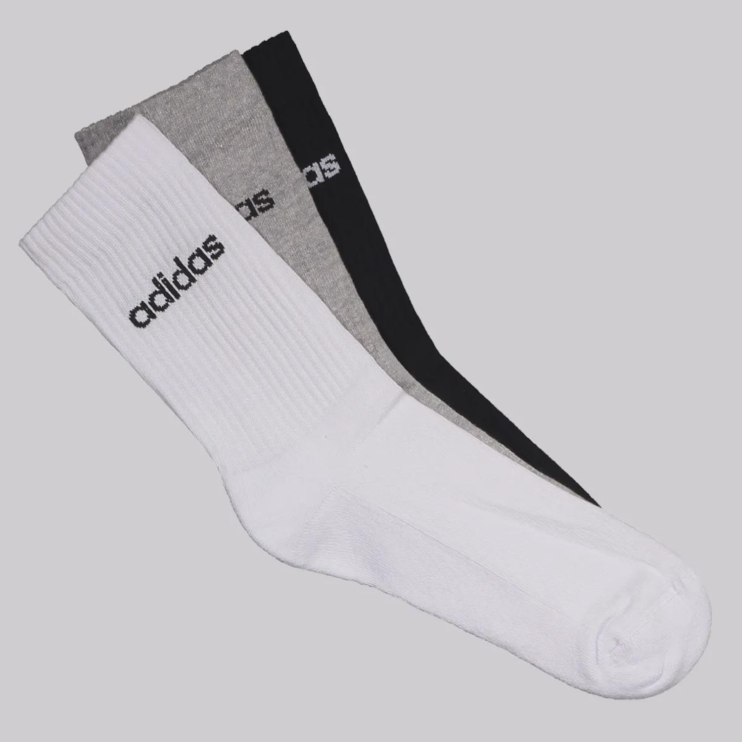 Meia Cano Alto adidas Crew - 3 Pares - Unissex - Foto 1