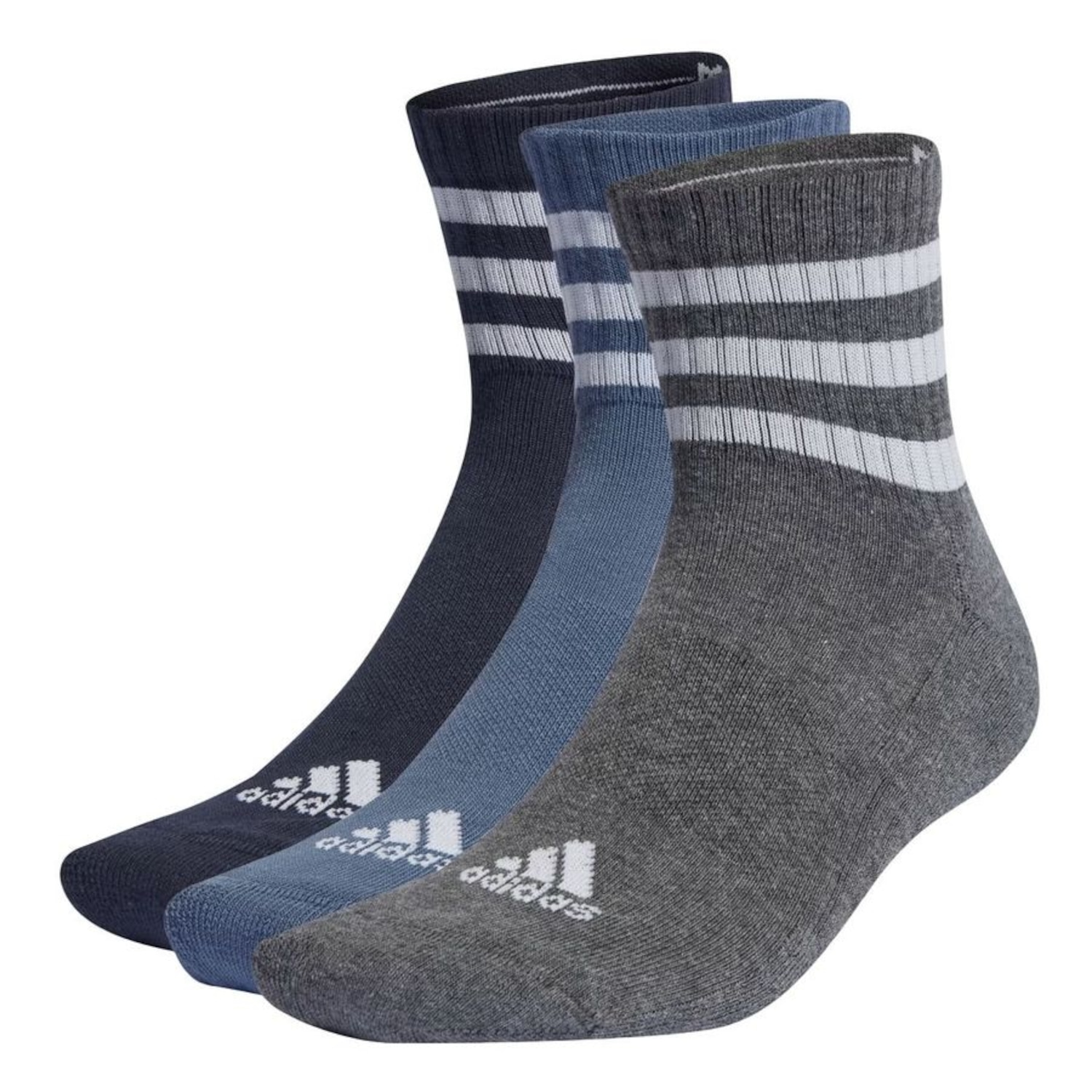 Meia Cano Médio Unissex adidas 3 Listras - 3 Pares - Foto 1