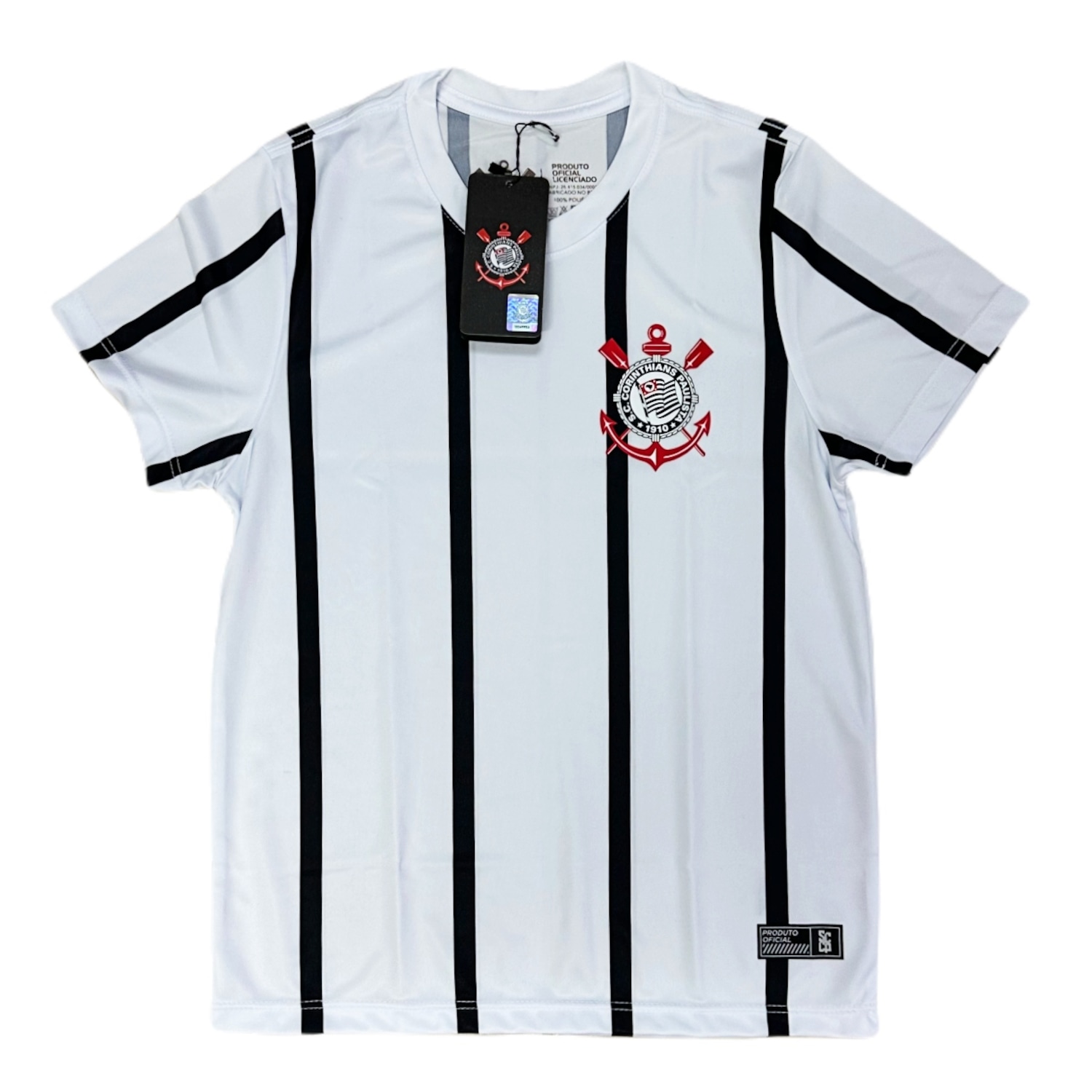 Camisa Coimbra Corinthians Fitness Listrada Branca - Infantil - Foto 1
