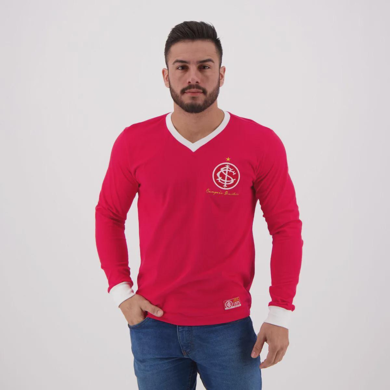 Camisa Manga Longa FutFanatics Internacional Retrô 1975 Masculina - Foto 1