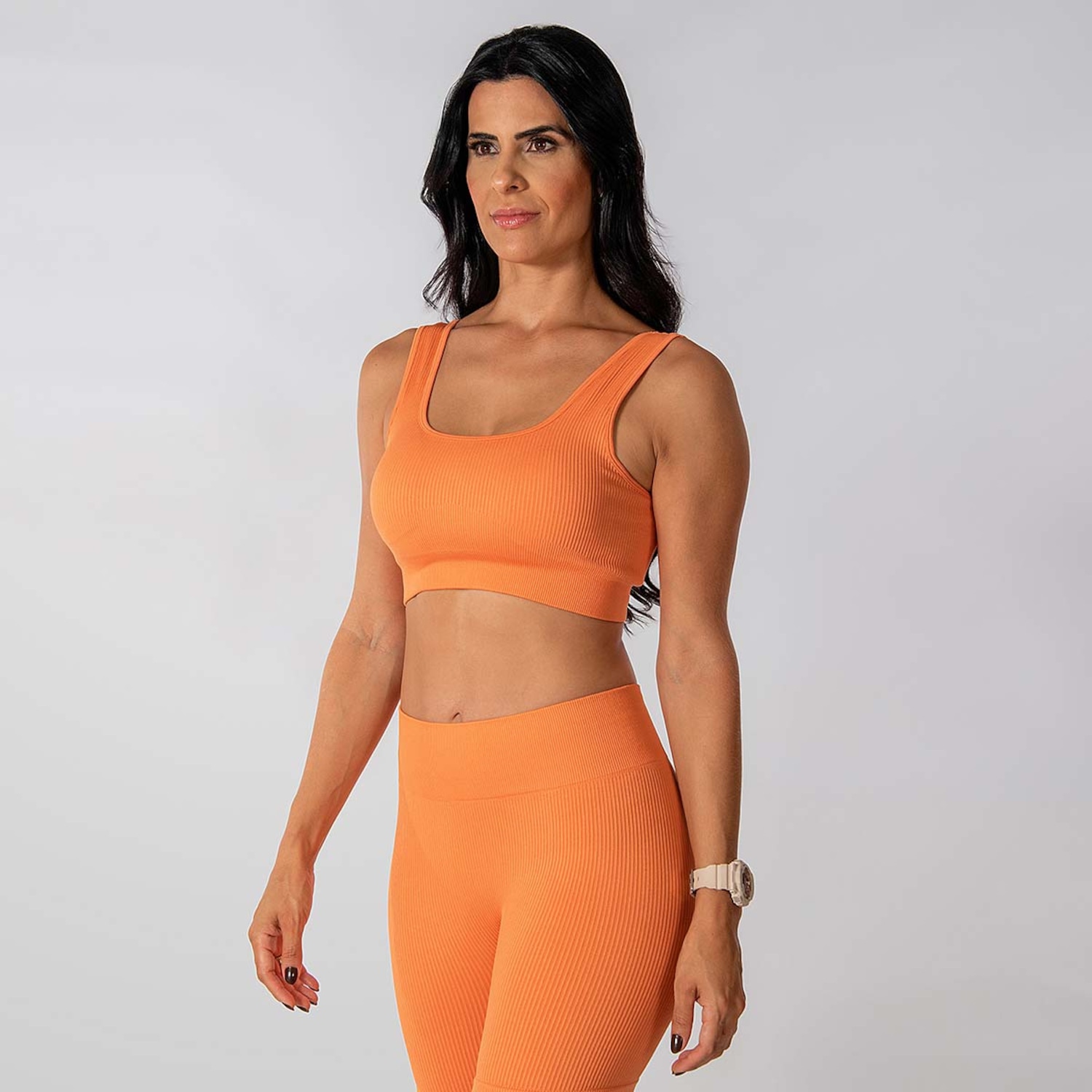 Conjunto Fitness Short Top Alça Canelado Alma Genius Feminino - Foto 1