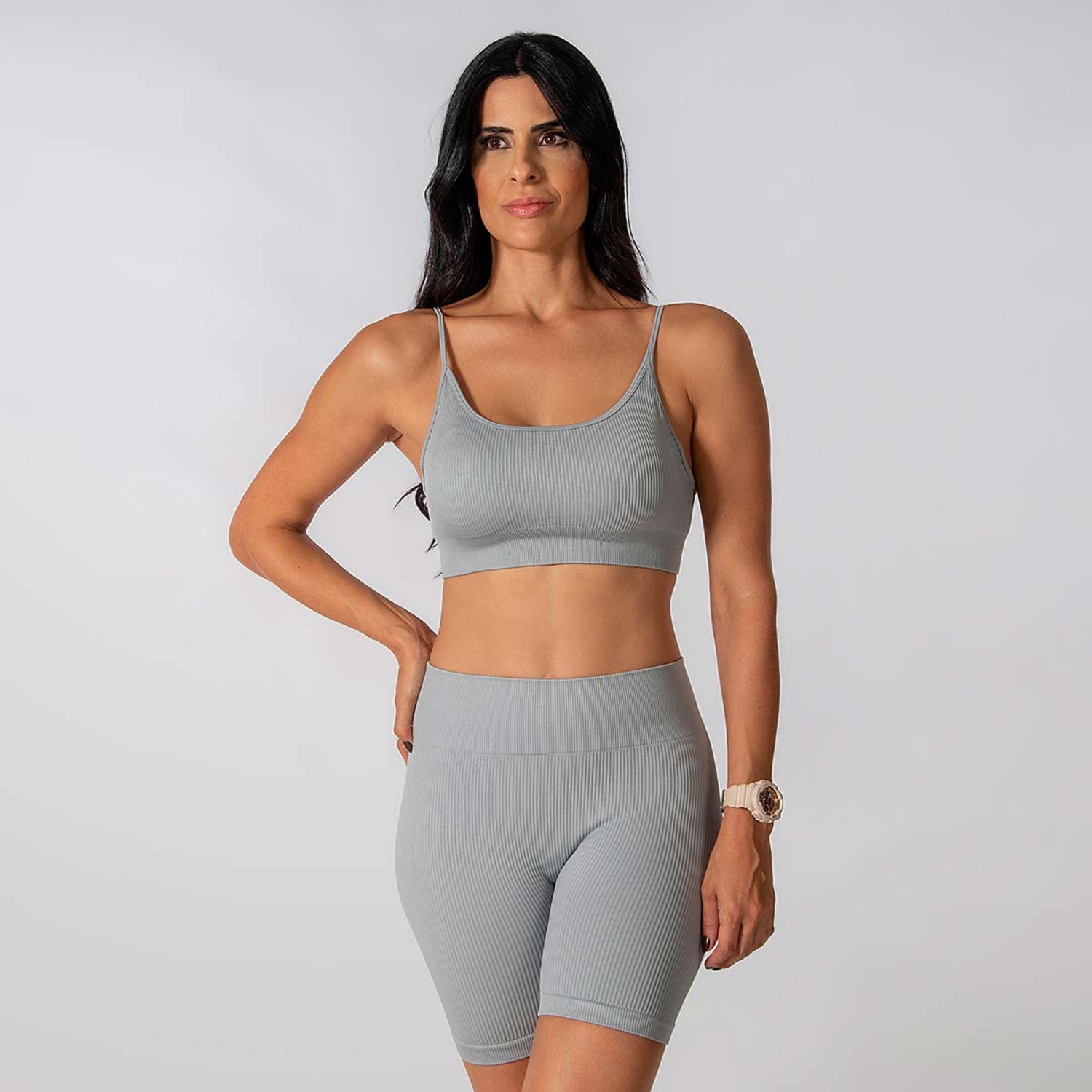 Conjunto Fitness Short Top Alça Regulavel Alma Genius Feminino - Foto 1