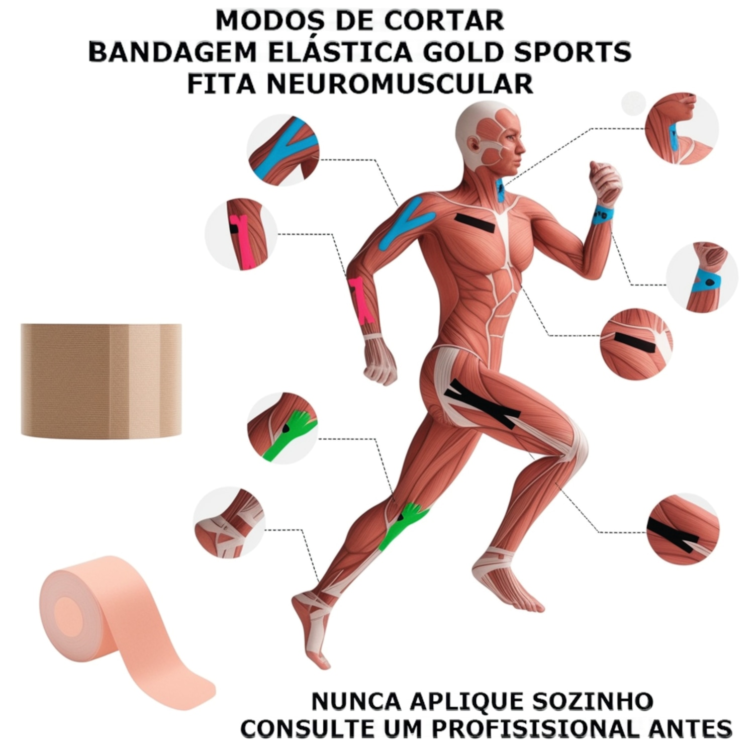 Bandagem Elástica Gold Sports Adesiva Neuromuscular - Foto 4