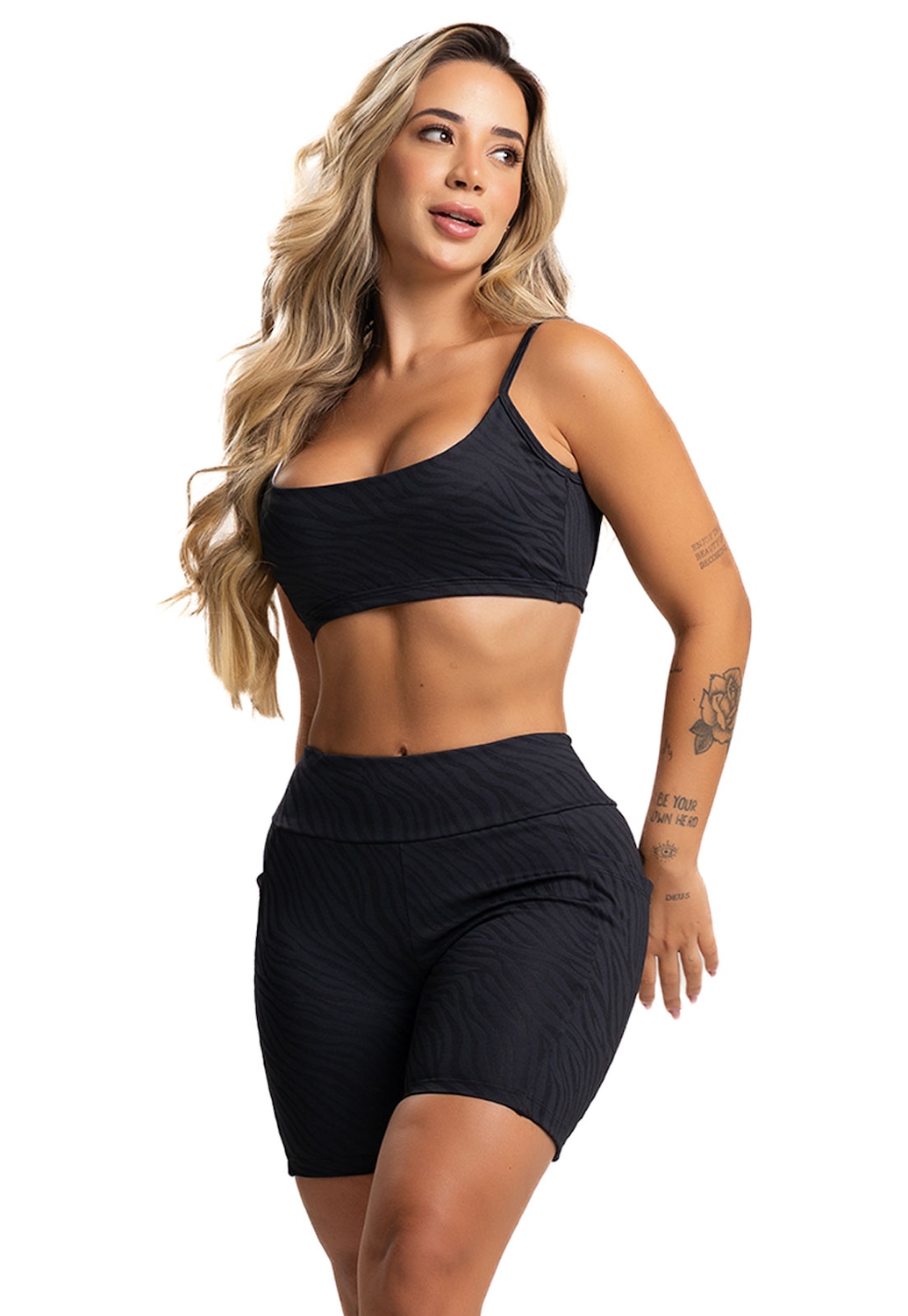 Short com Bolsos Mvb Modas Cintura Alta Fitness Academia Jacquard Feminino - Foto 1