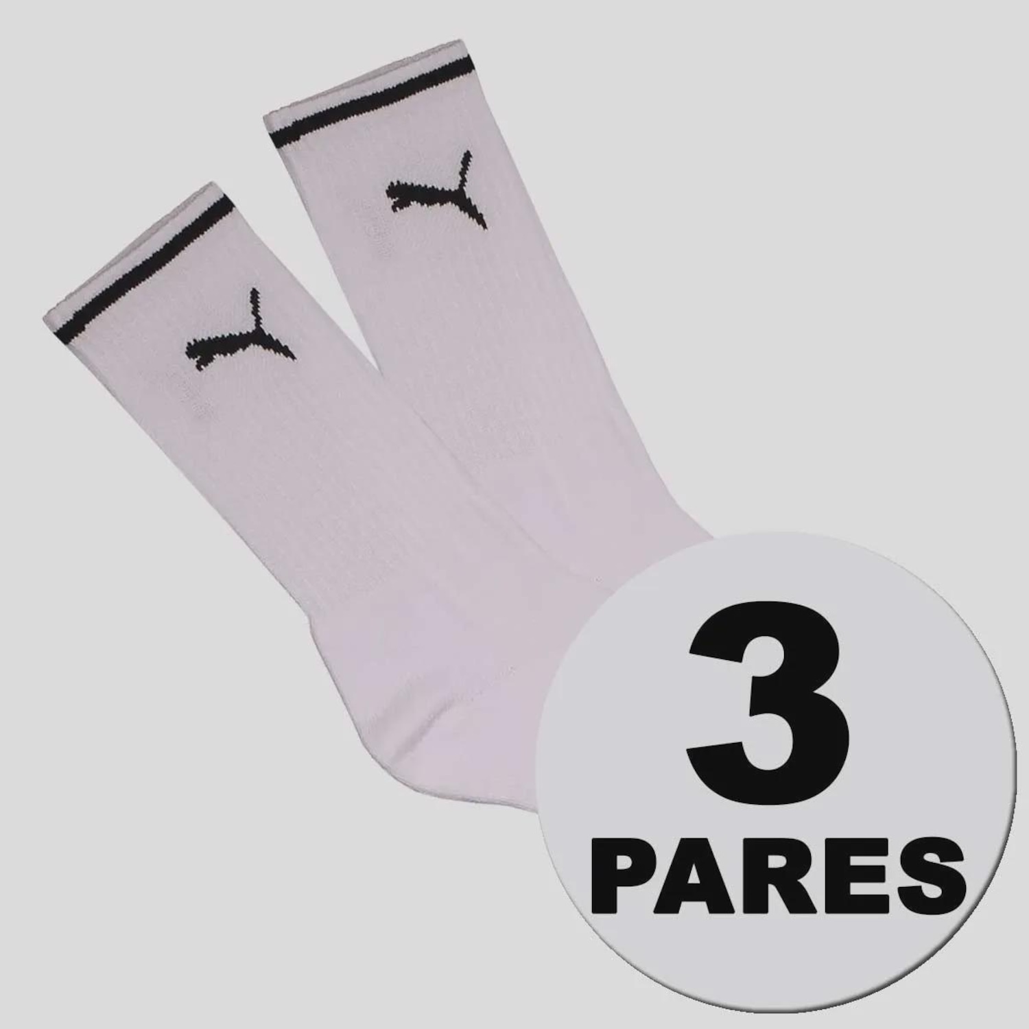 Kit 3 Pares de Meia Puma Cano Longo Unissex - Foto 2