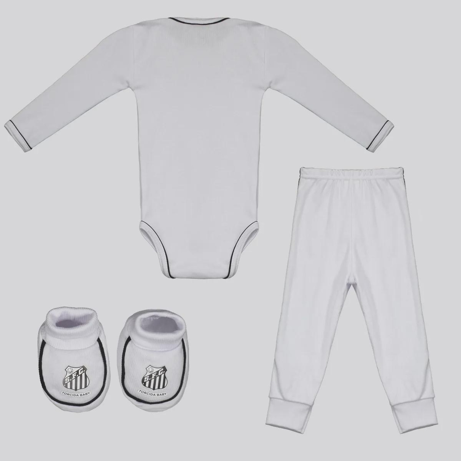Kit Body Longo Calça e Pantufa Infantil Santos - Foto 2