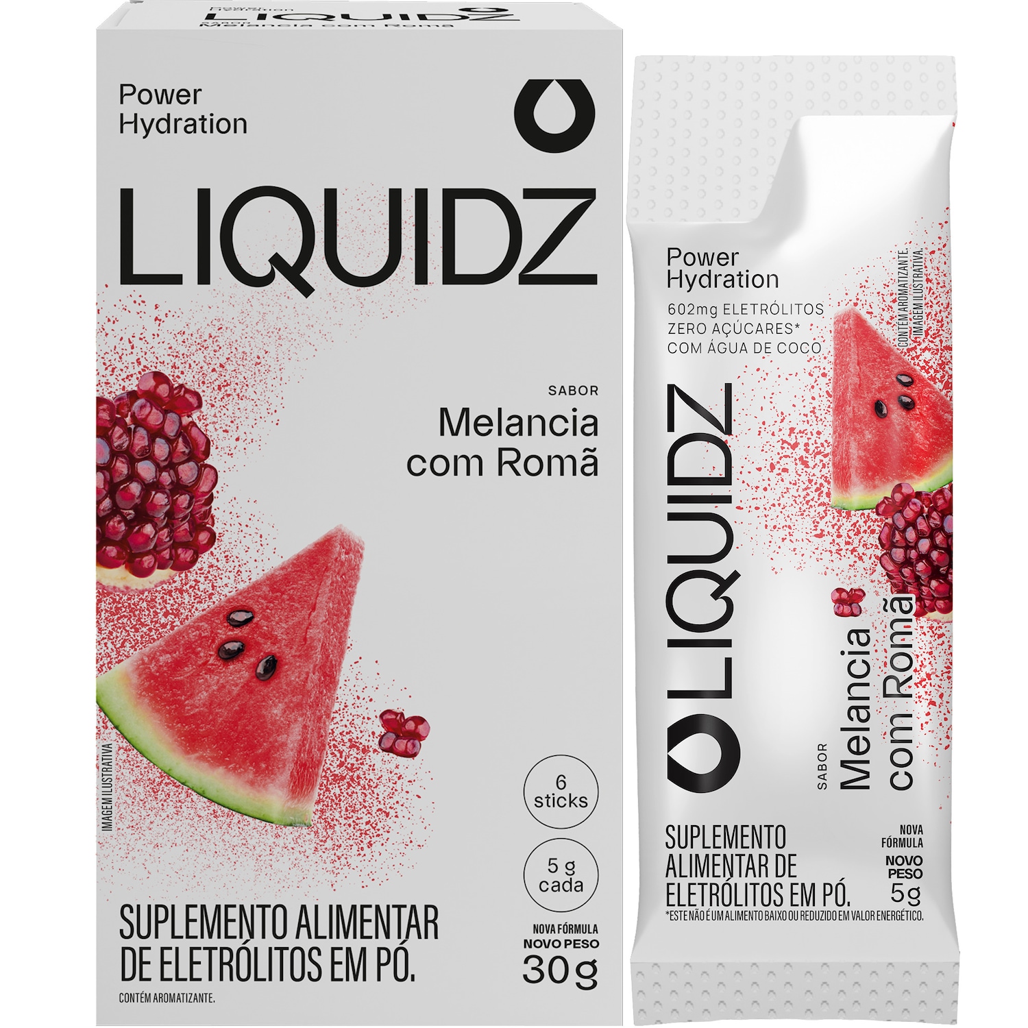 Eletrólitos LIQUIDZ® Zero Açúcares - Sabor Melancia com Romã - Kit 1 Caixa c/ 6 sachês - Foto 1