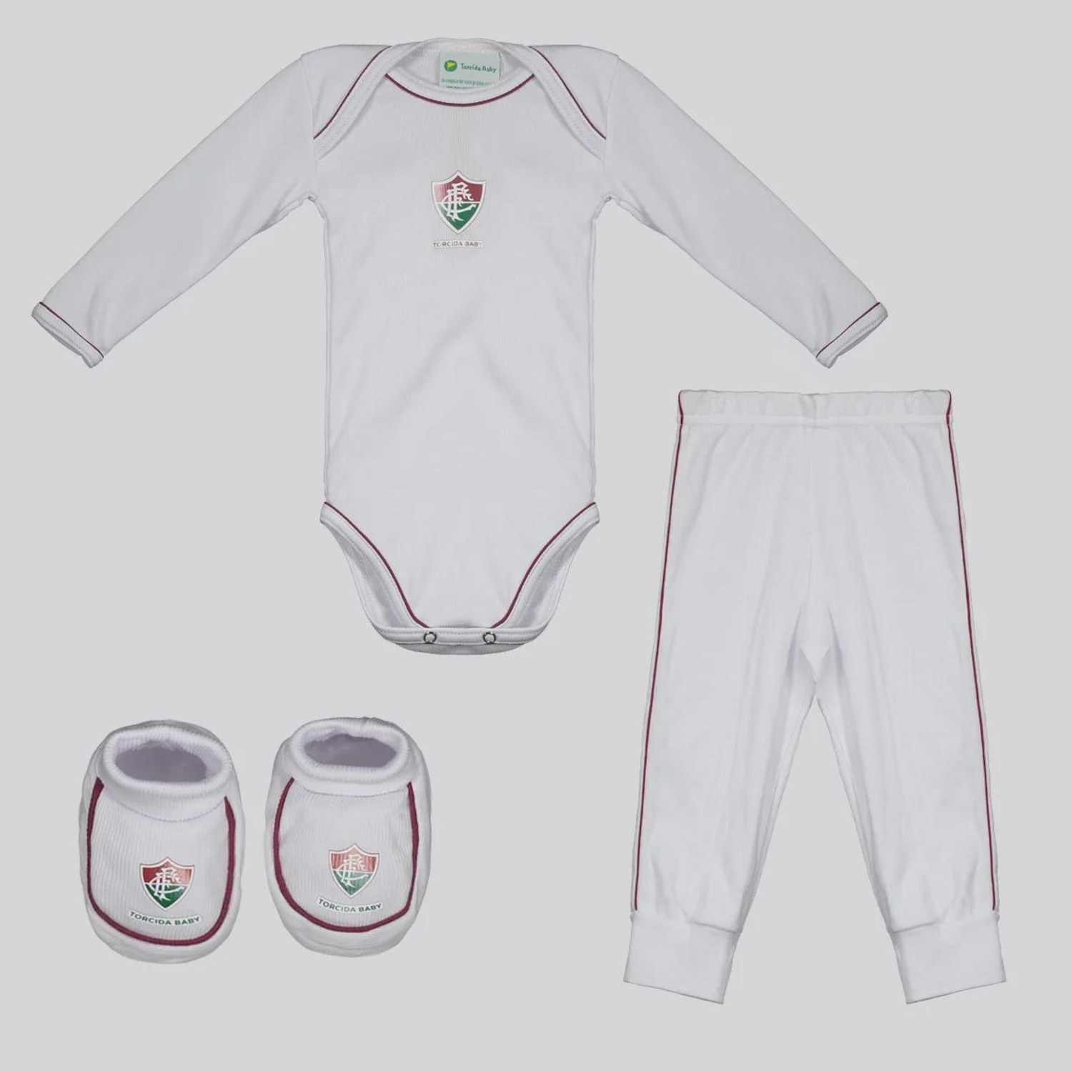 Kit Body Longo Calça e Pantufa Fluminense Infantil - Foto 1