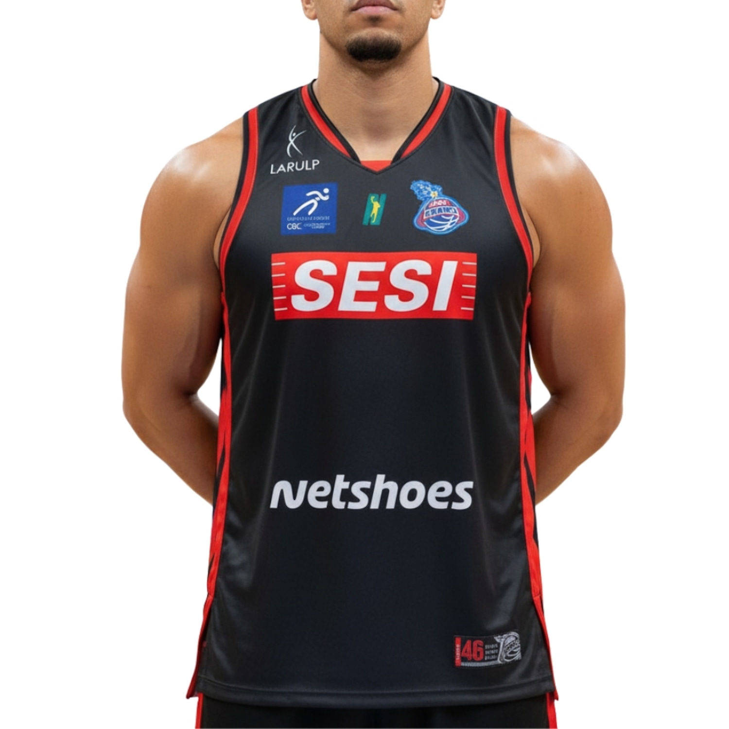 Regata Larulp Sesi Franca Basquete Jogador Preto - Masculino - Foto 1