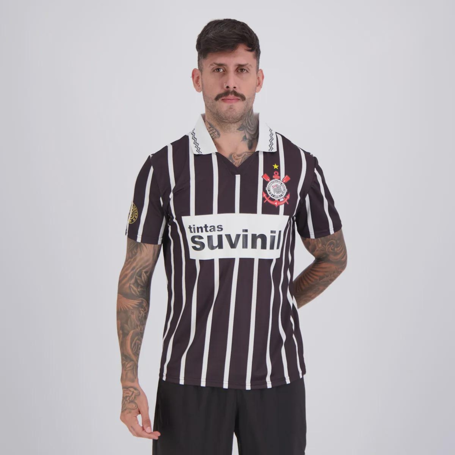 Camisa Corinthians Retrô 1995 Listrada Masculina - Foto 1