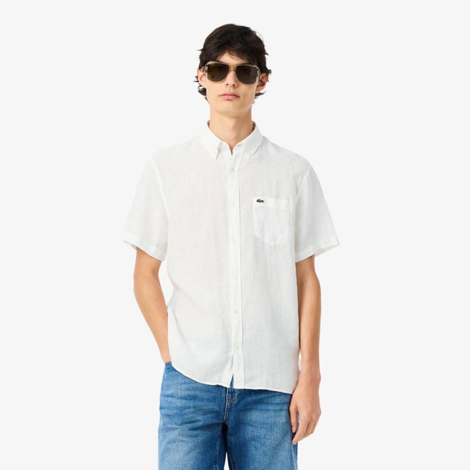 Camisa Lacoste Manga Curta em Linho - Masculina - Foto 1