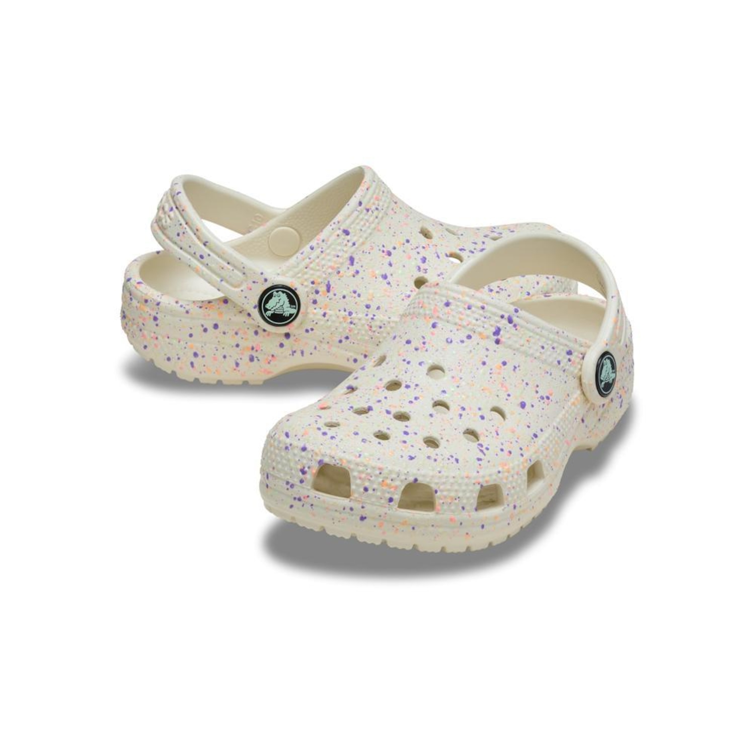 Sandália Crocs Classic Glow Paint Splatter Clog T Summit - Infantil - Foto 4