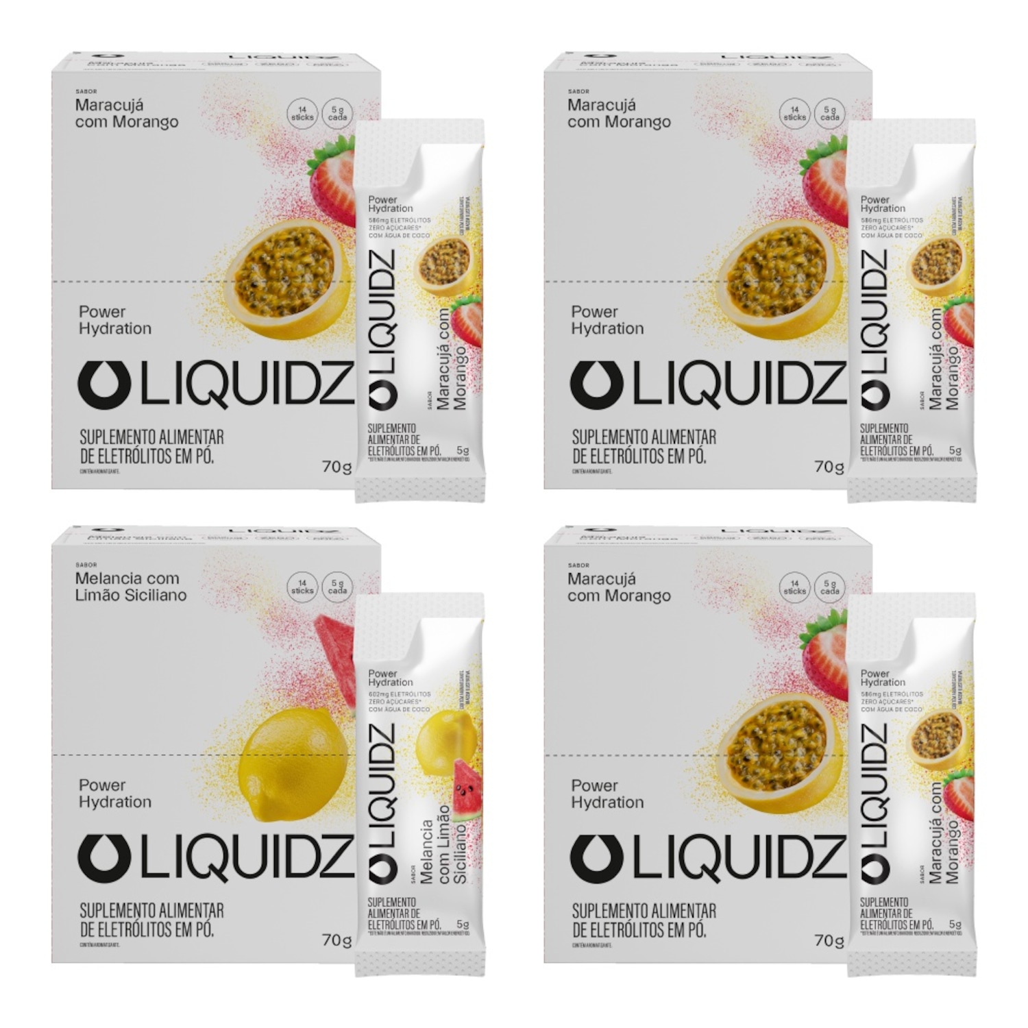 Kit 4 Caixas LIQUIDZ® - Eletrólitos Zero Açúcares - Limão Siciliano | Maracujá - 56 sachês - Foto 1