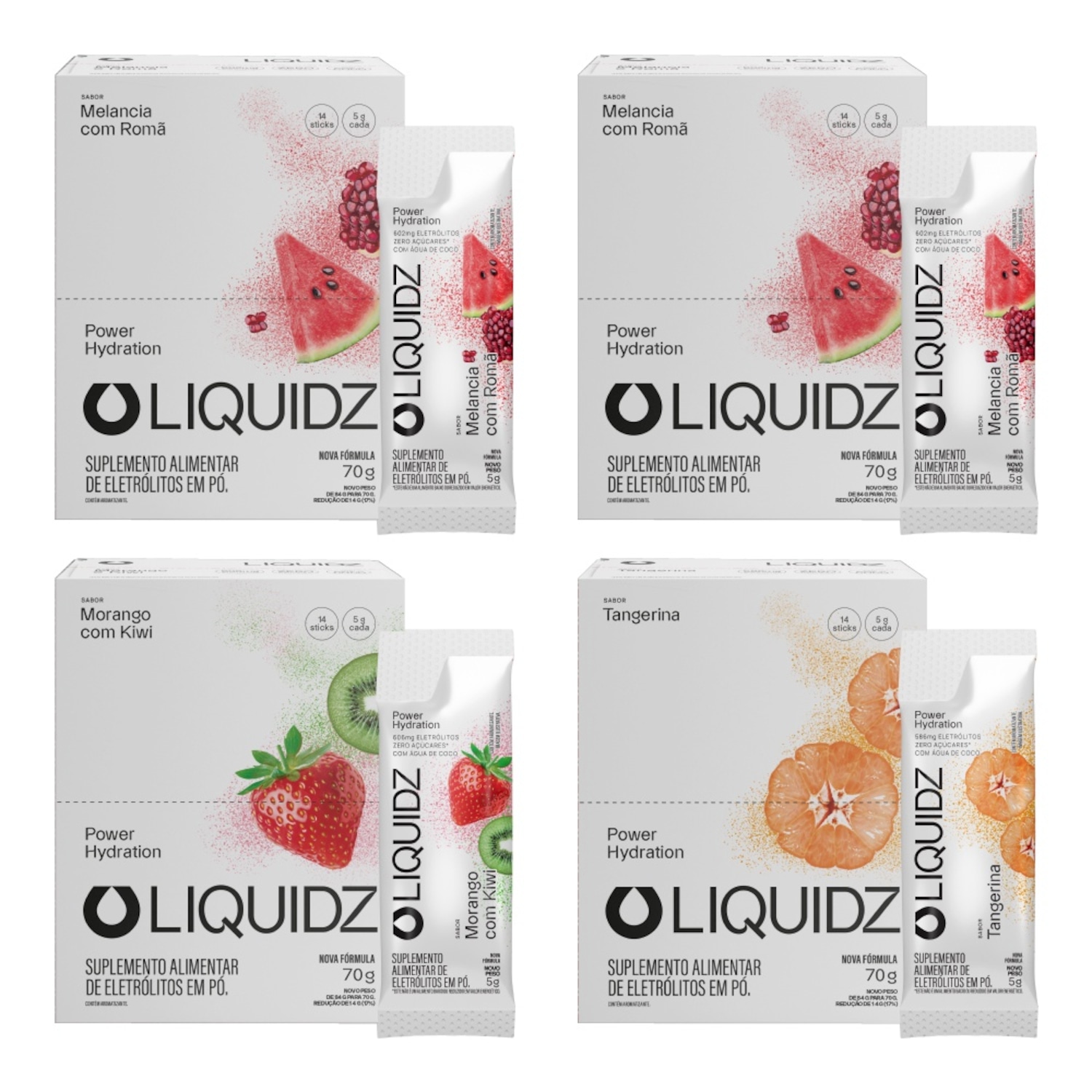 Kit 4 Caixas LIQUIDZ® - Eletrólitos Zero Açúcares - 3 Sabores - 56 sachês - Foto 1