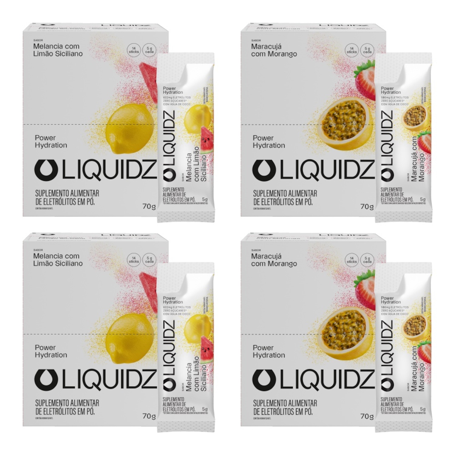 Kit 4 Caixas LIQUIDZ® - Eletrólitos Zero Açúcares - Limão Siciliano | Maracujá - 56 sachês - Foto 1