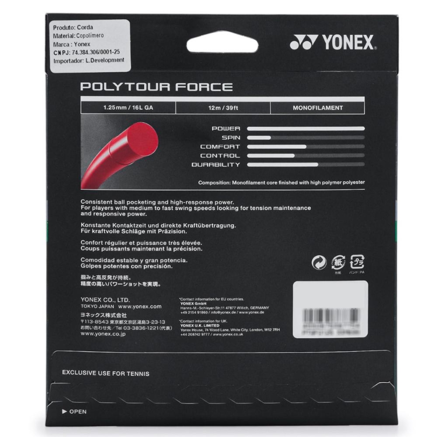 Corda Yonex Poly Tour Force 16L 1.25mm - Set Individual - Foto 3