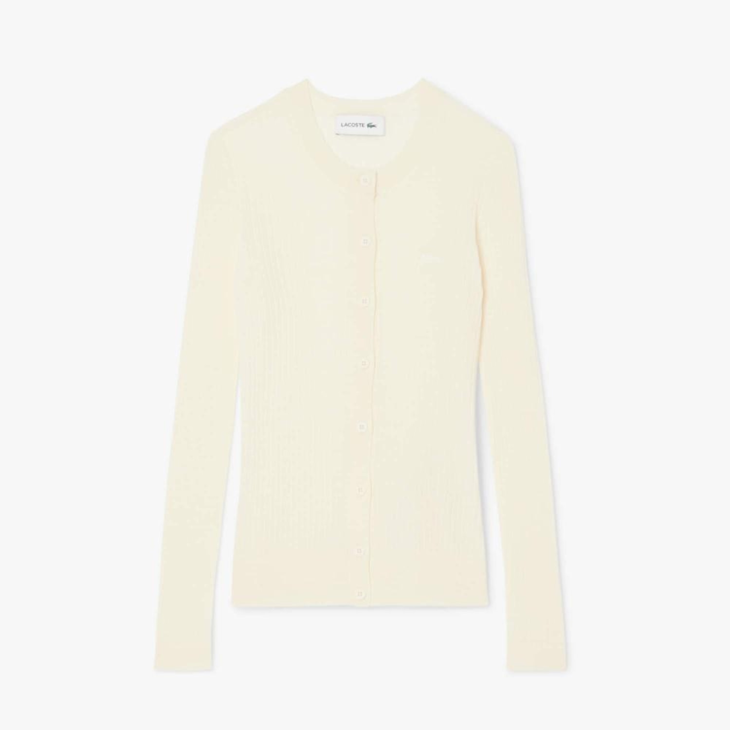 Cardigan de lã Merino de malha canelada Lacoste Feminina - Foto 4