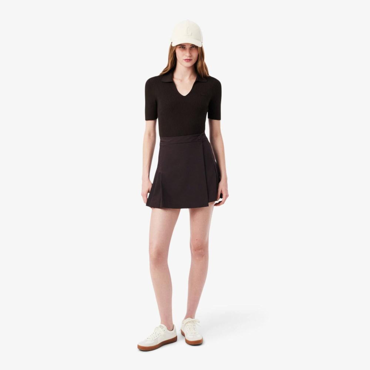 Saia curta transpassada plissada Lacoste Feminina - Foto 1