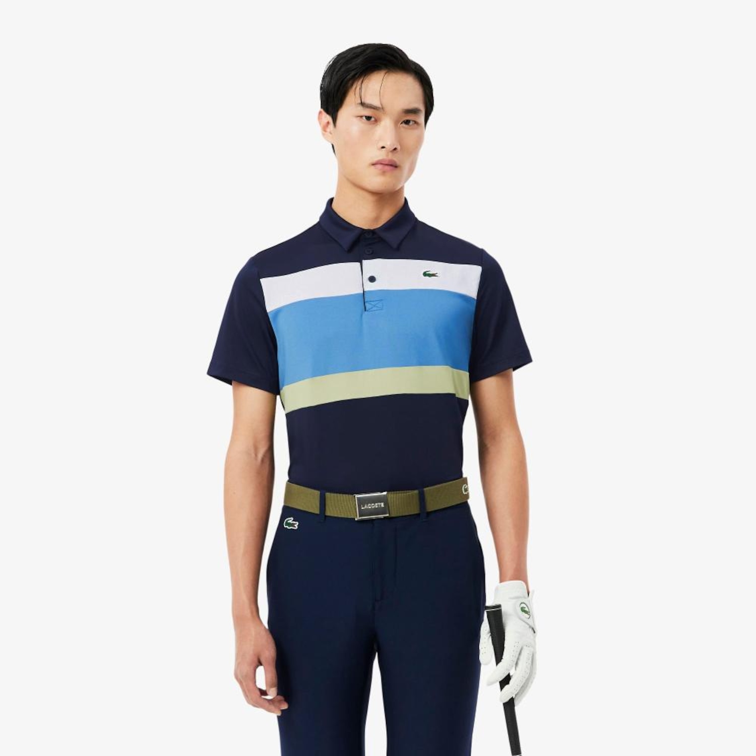 Camiseta Polo Golf Ultra Dry Stretch com Colour-Block Lacoste Masculina - Foto 1