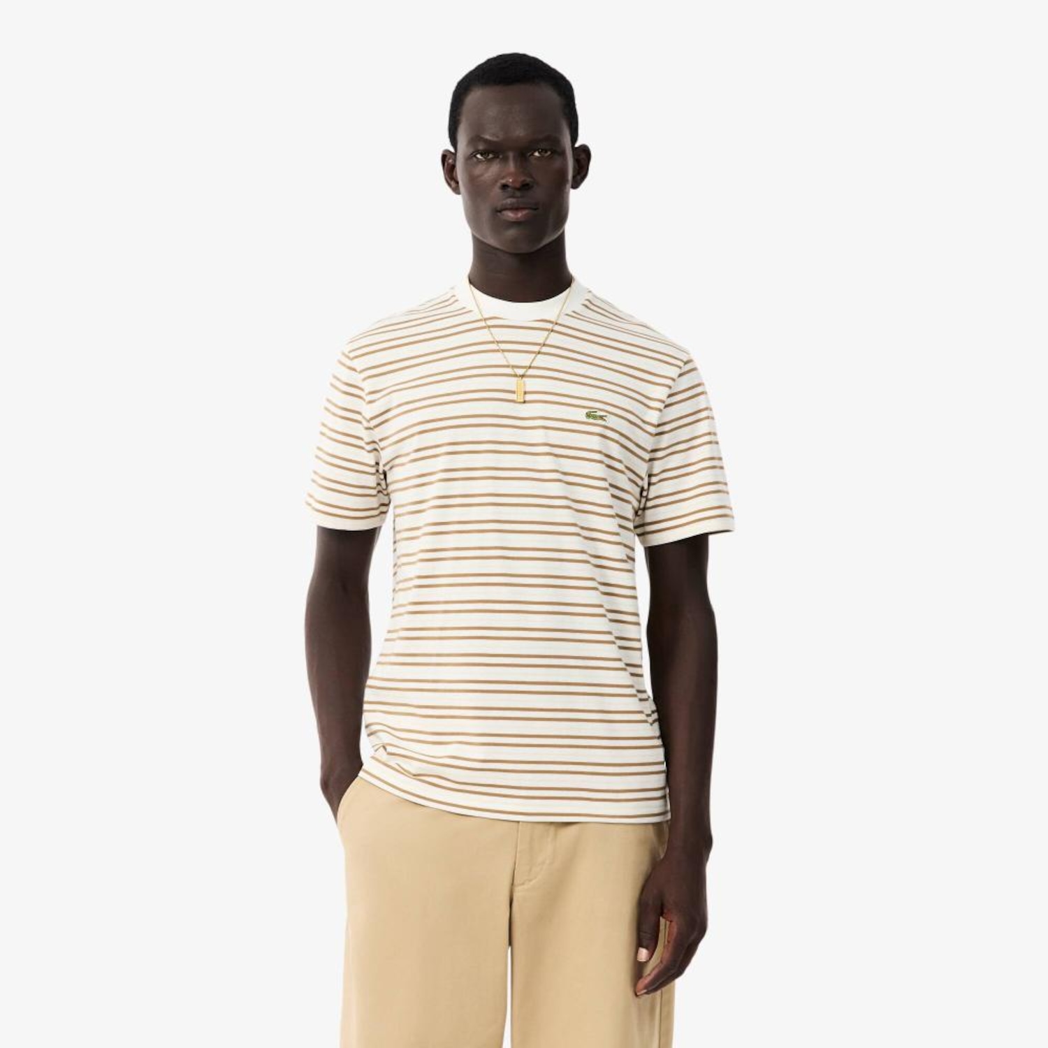 Camiseta de Algodão Listrada Lacoste Masculina - Foto 1