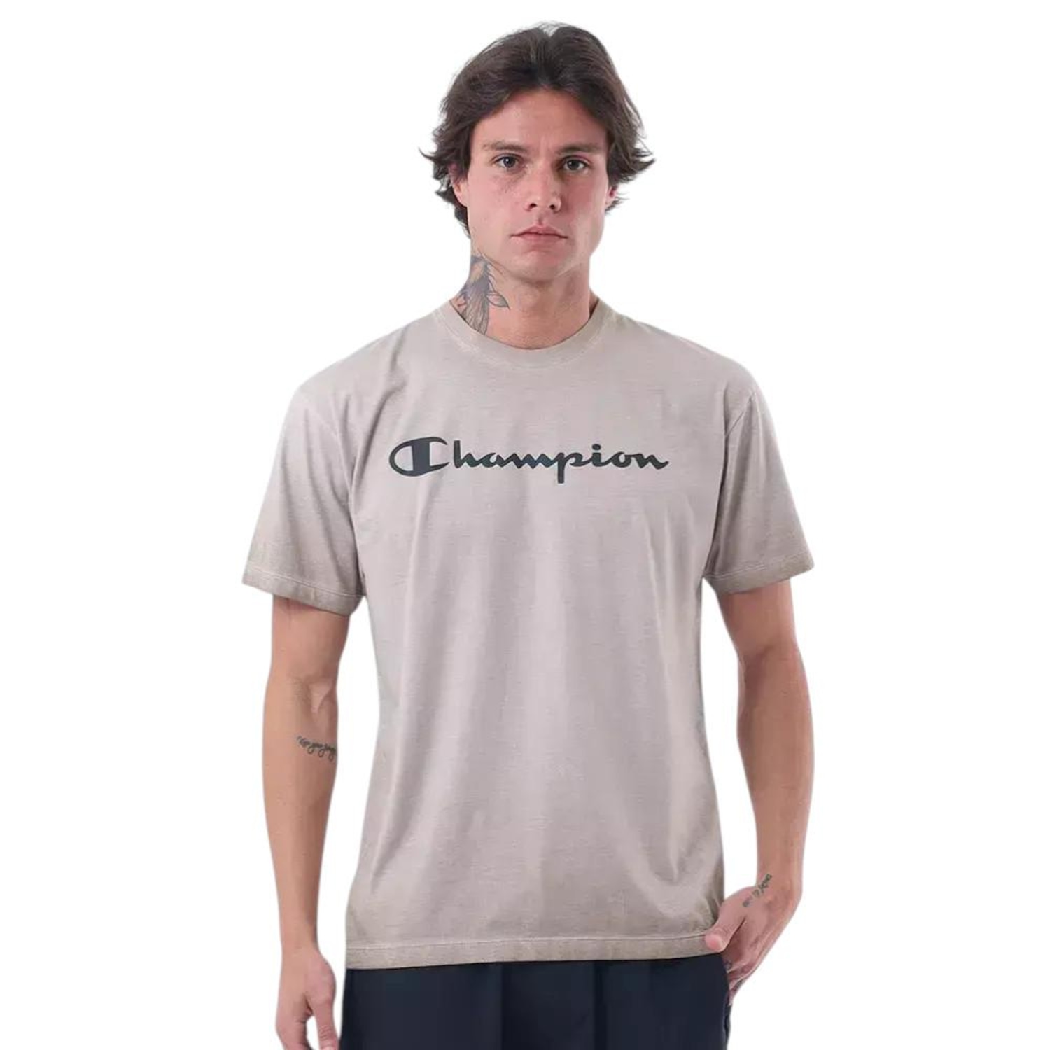 Camiseta Champion Stone Script Dark Khaki Masculina - Foto 1