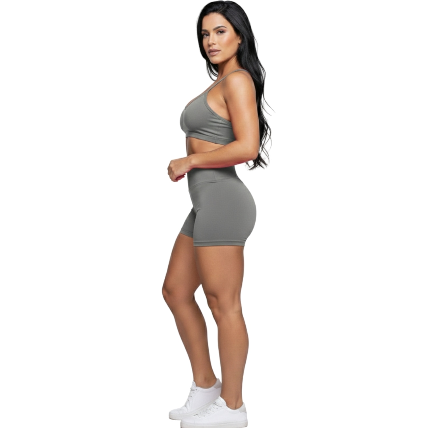 Conjunto Top Alça Fina sem Bojo e Short Suplex Vekyo Feminino - Foto 2