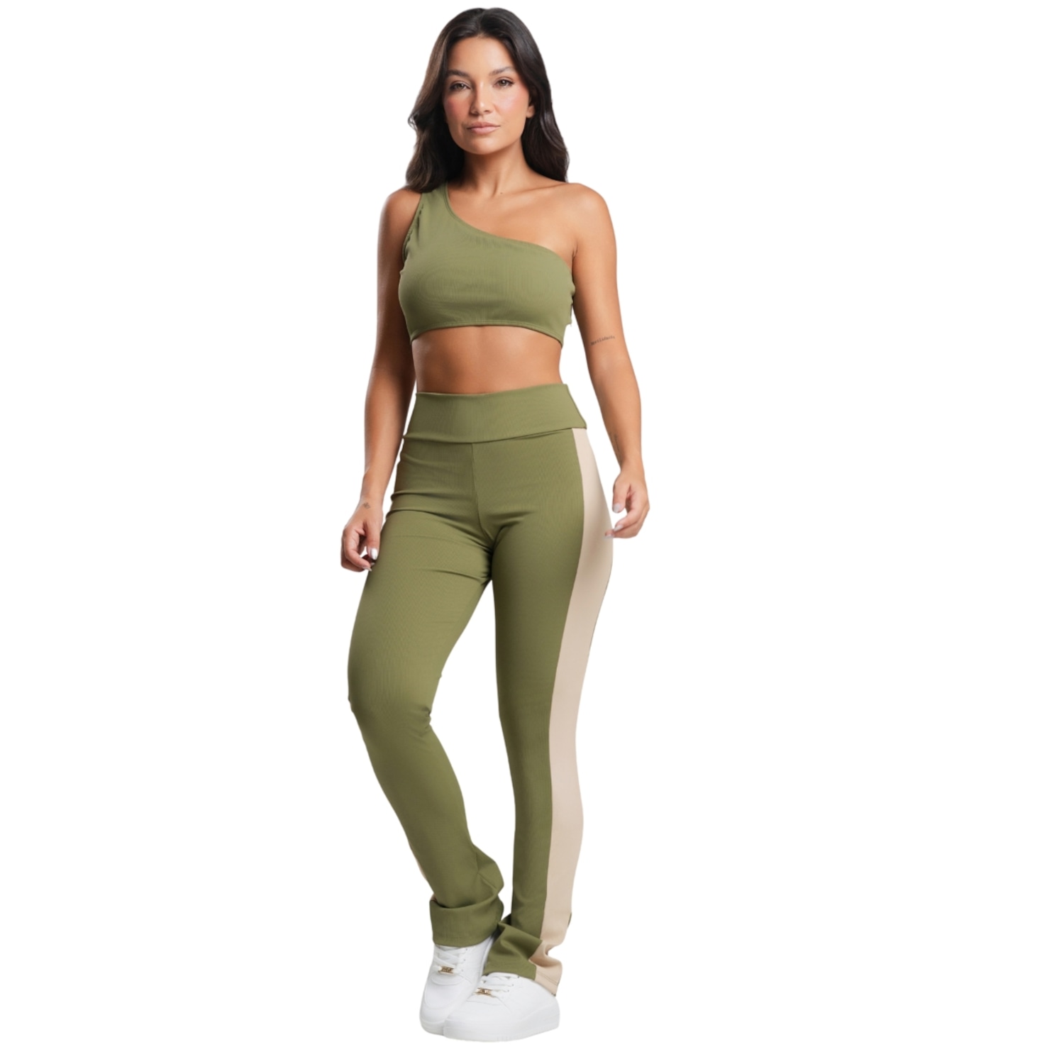 Conjunto Fitness Top e Calça Canelado Vekyo Feminino - Foto 1