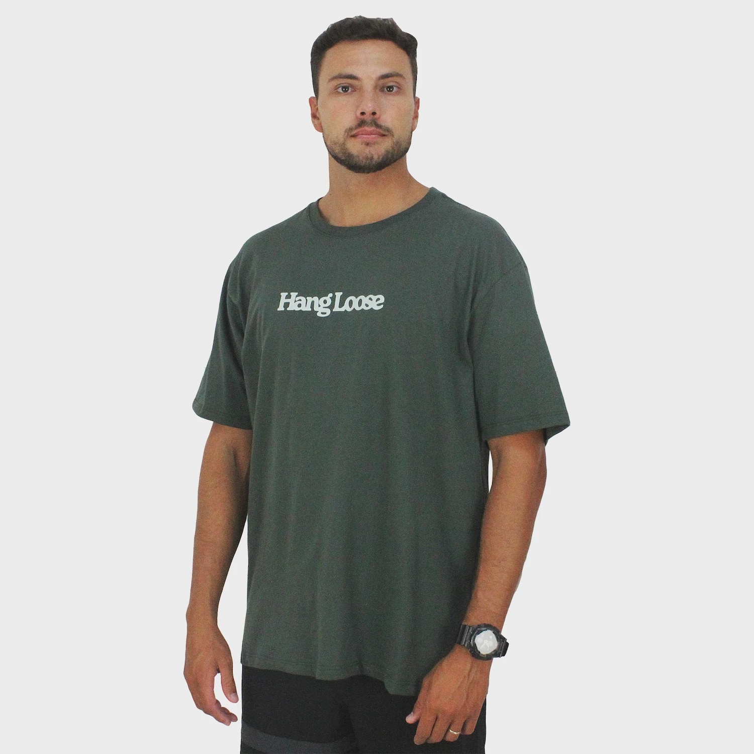 Camiseta Extra Grande Hang Loose Typo Verde - Masculina - Foto 1