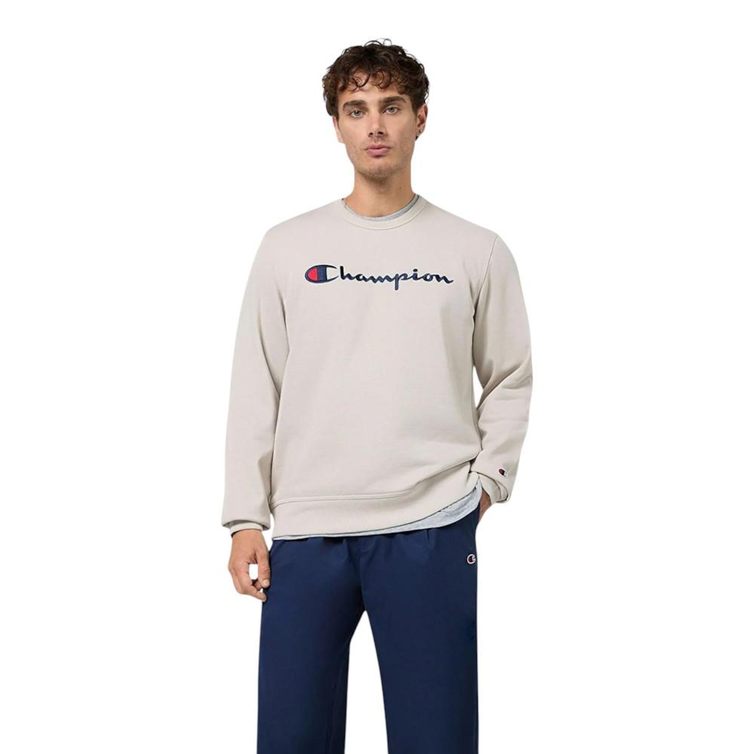 Blusa de Moletom Champion Crewneck Athletic Script Dark - Masculina - Foto 1