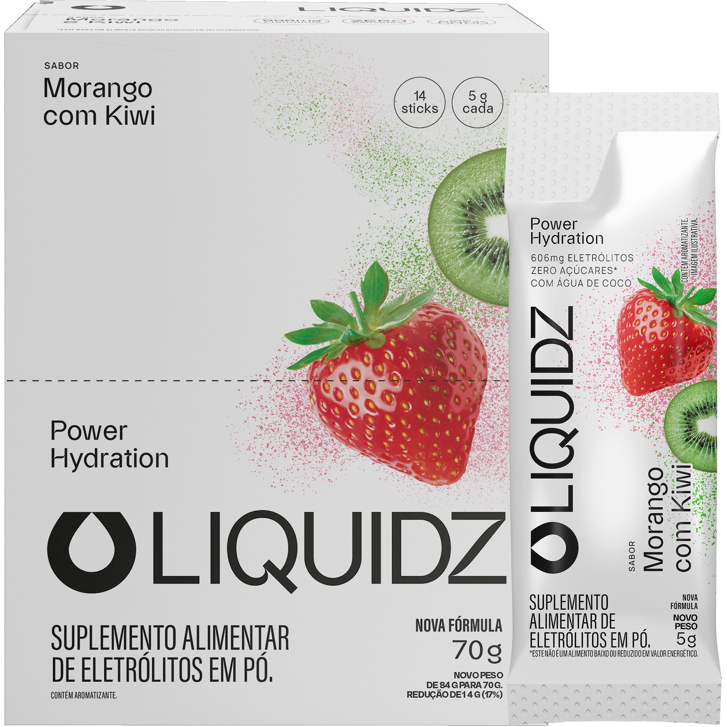 Eletrólitos LIQUIDZ® Zero Açúcares - Sabor Morango com Kiwi  - Kit 1 Caixa - 14 sachês - Foto 1