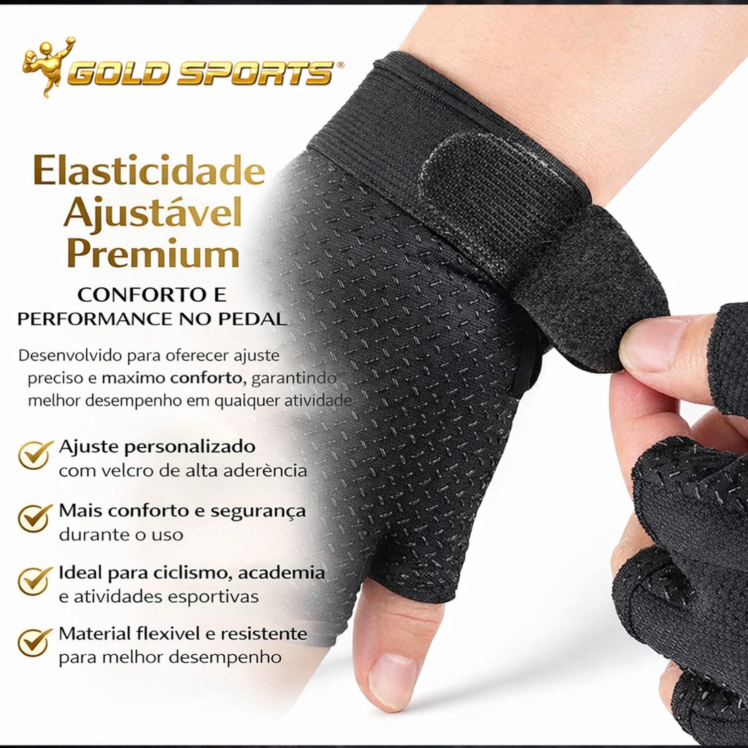 Luvas Esportiva Meio Dedo Gold Sports Confort Grip Performance - Foto 3