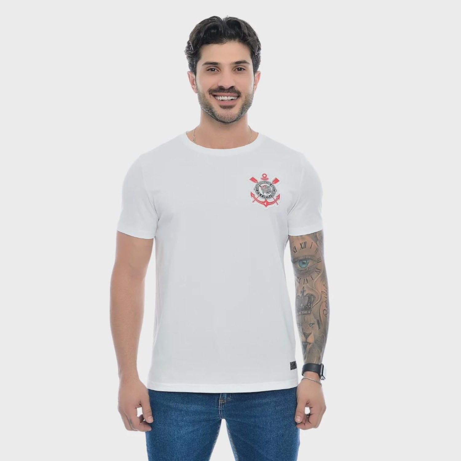 Camiseta do Corinthians Brasão Bordado Coimbra - Masculina - Foto 1