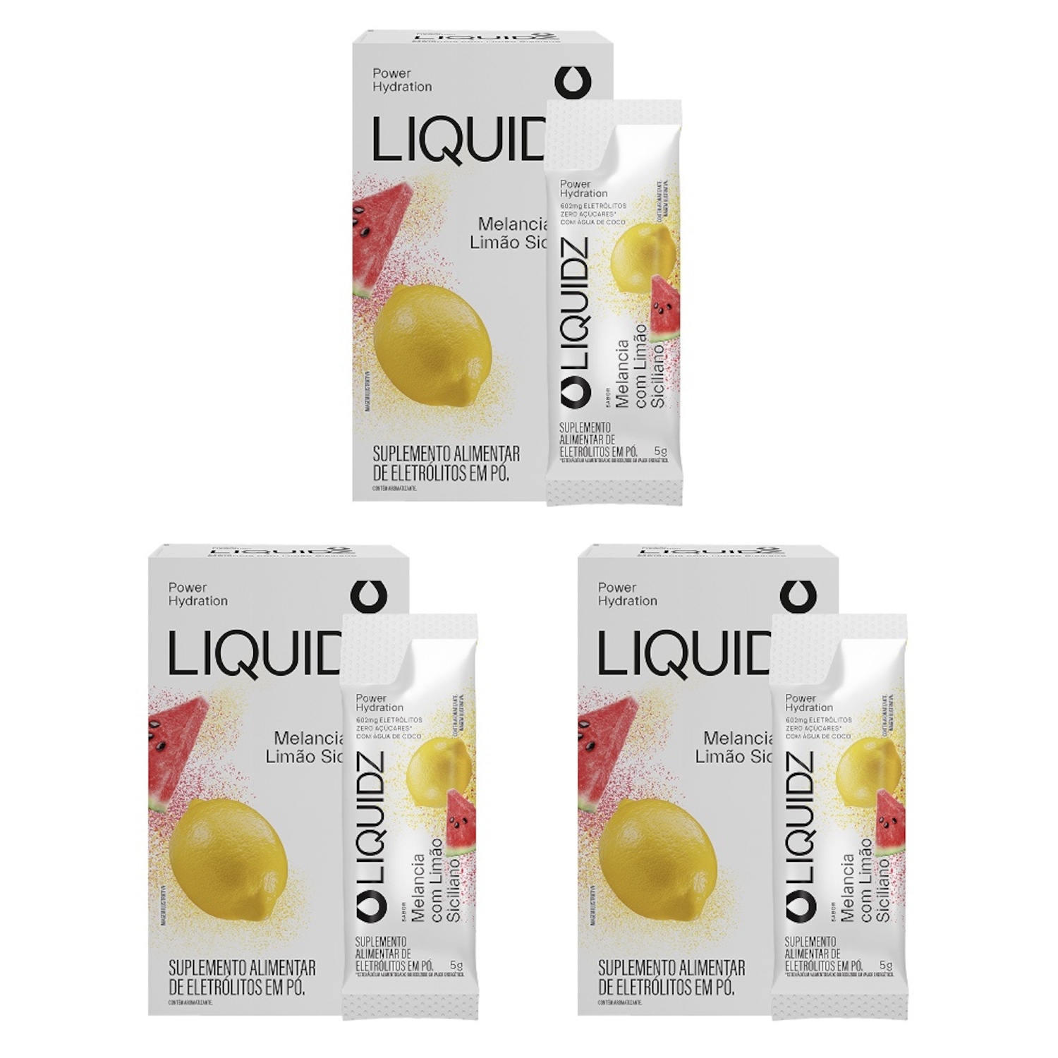 Eletrólitos Zero Açúcares LIQUIDZ® - Melancia com Limão Siciliano - Kit 3 Caixas - 18 sachês - Foto 1