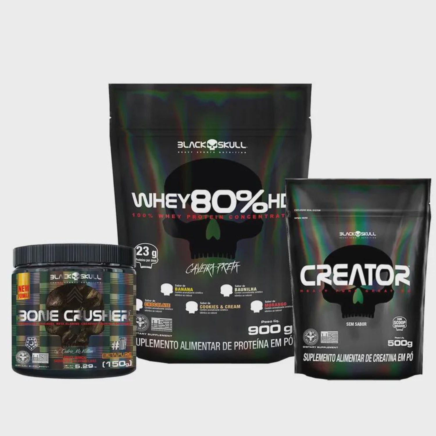 Kit Whey Protein 80% HD + Creatina 500g + Pré-treino Bone 150g - Foto 1