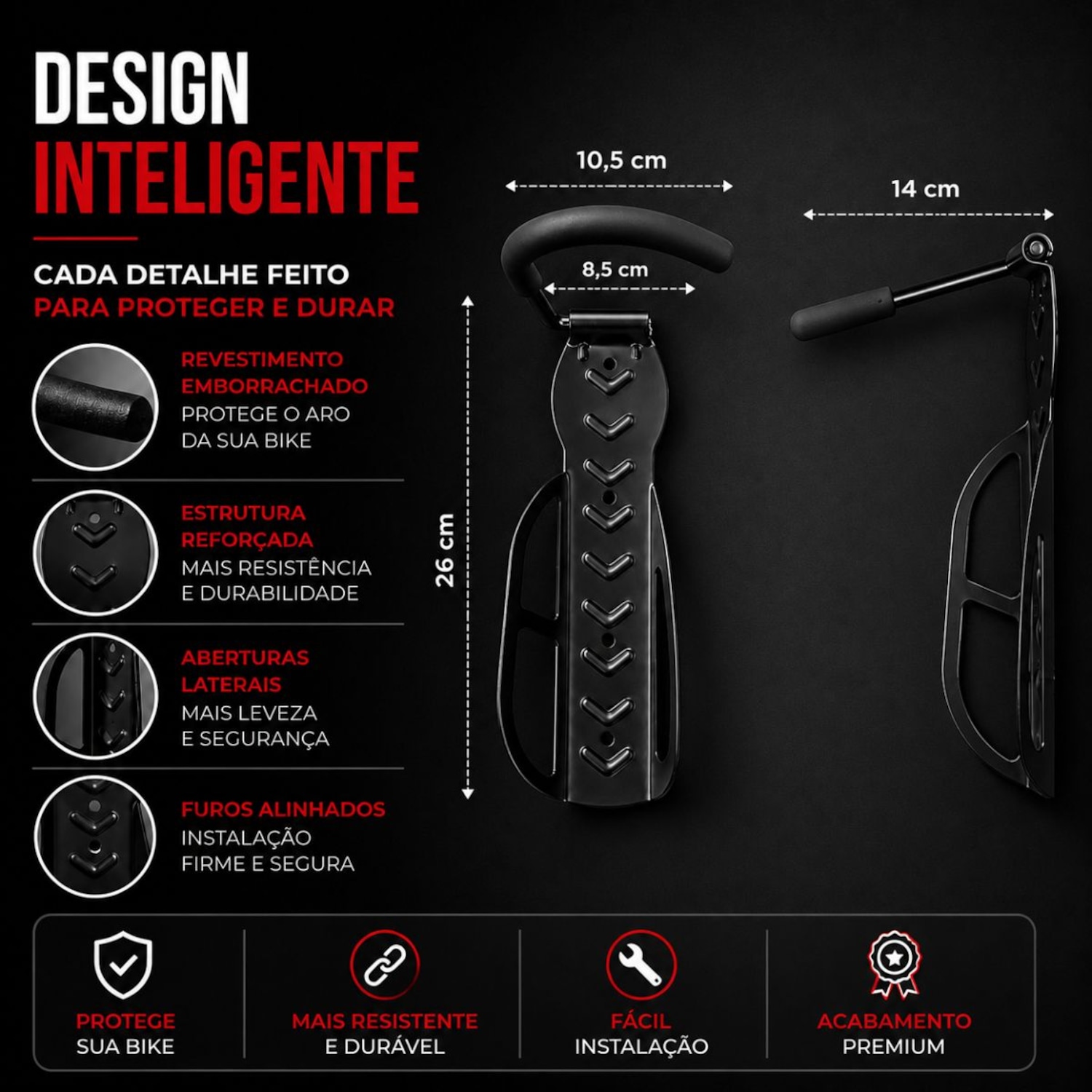 Kit 20x Suporte Parede para Bicicleta Vertical Rava Gancho Fixo - Foto 3