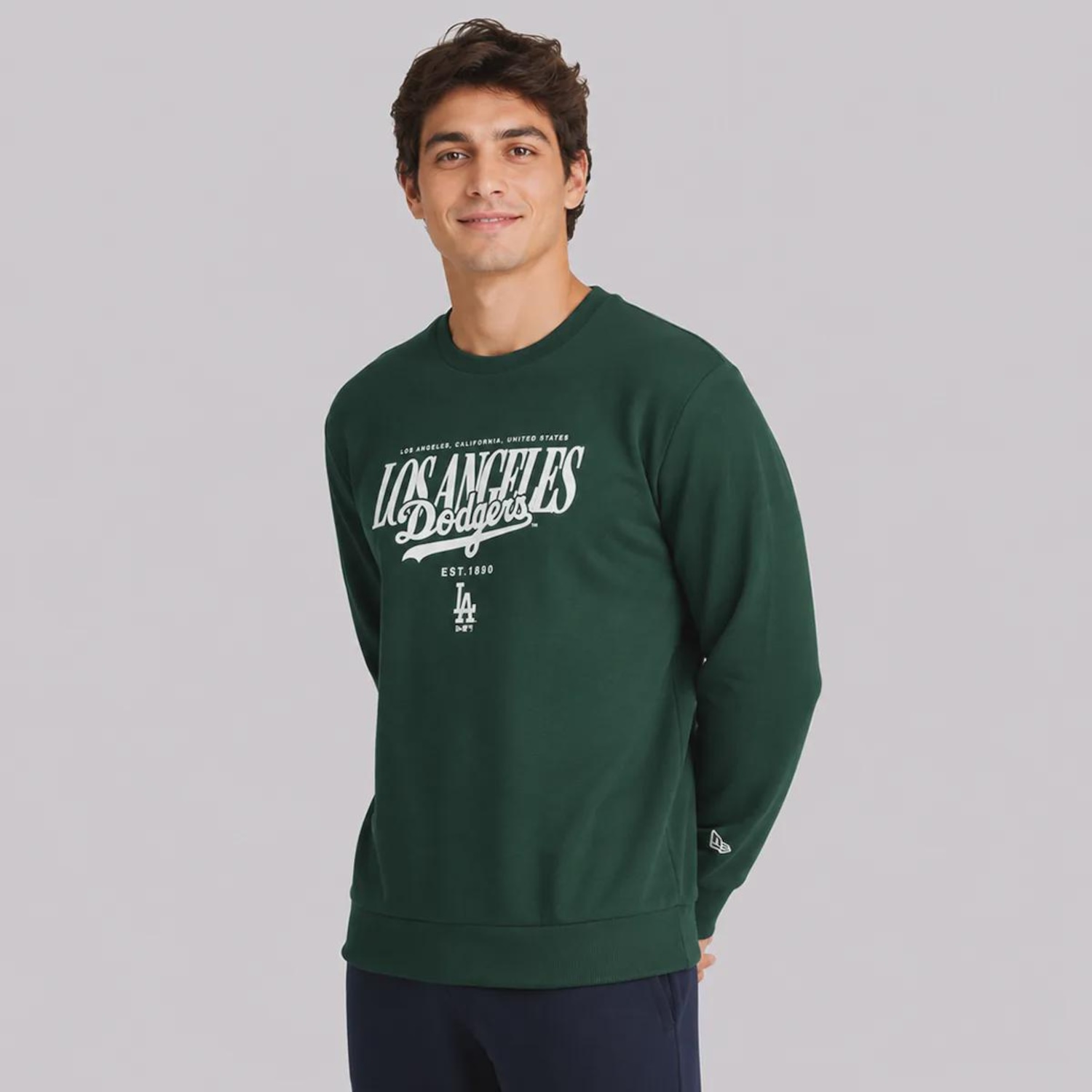 Blusão de Moletom New Era Los Angeles Dodgers MLB Script GRPHC Crew Masculino - Foto 3