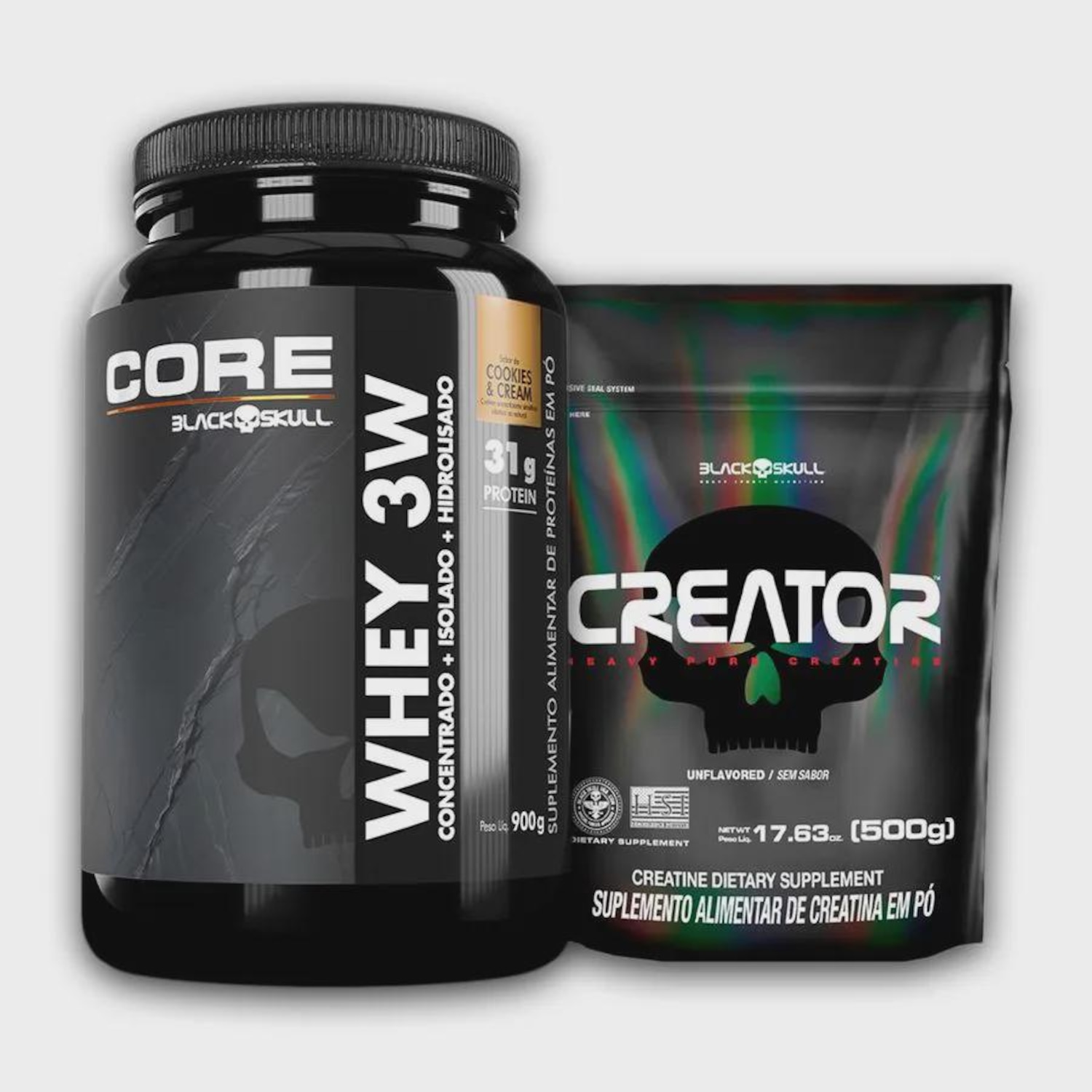 Combo Black Skull Whey 3W Core 900g + Creatina Creator 500g - Foto 1